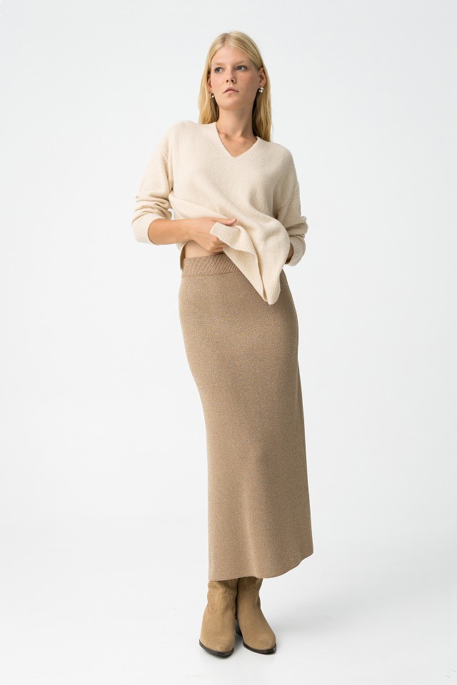 Midi Skirt with Metallic Thread