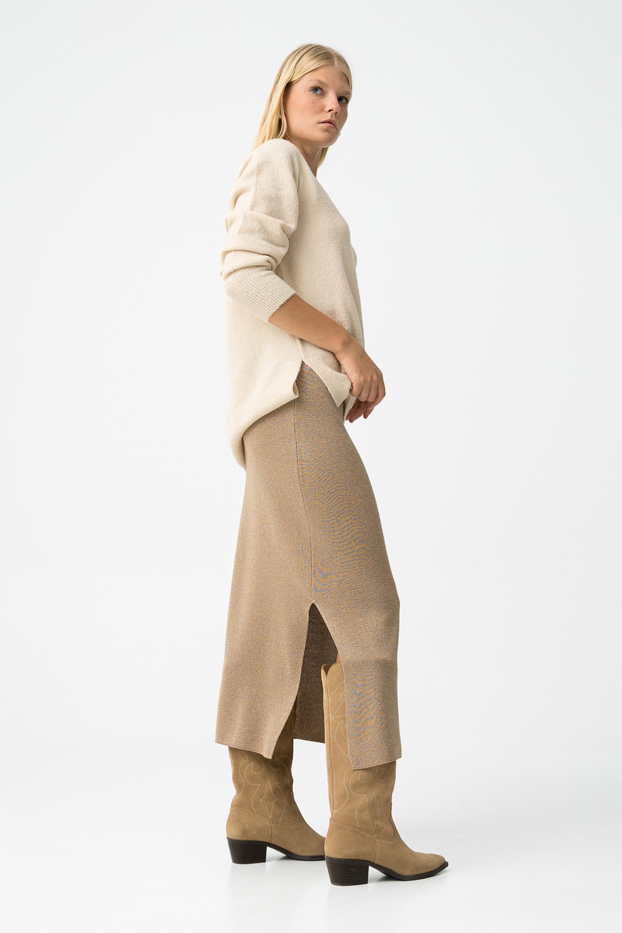 Midi Skirt with Metallic Thread