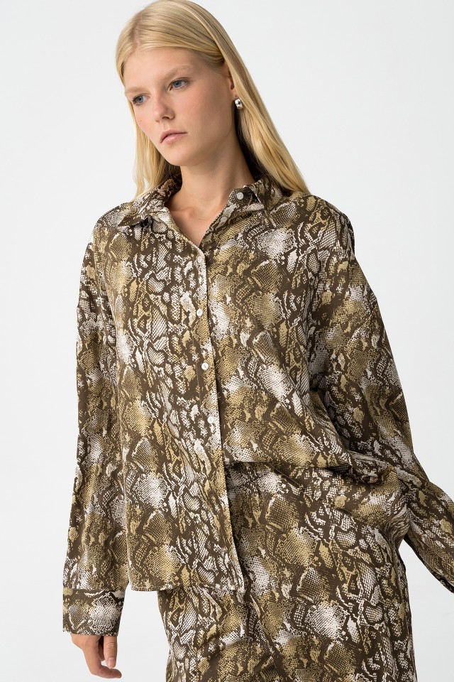 Satin Shirt with Animal Print