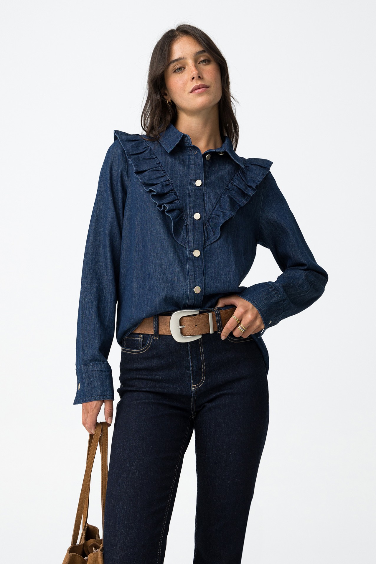 Denim Shirt with Ruffles