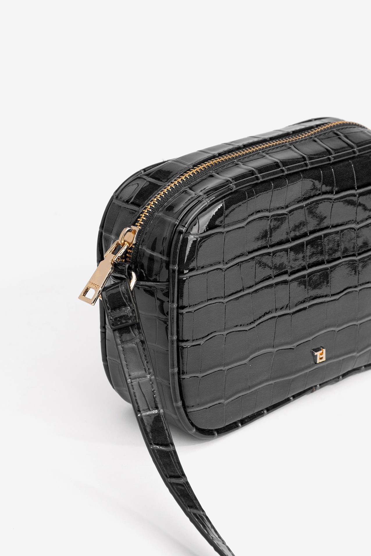 Black Croc Texture Crossbody