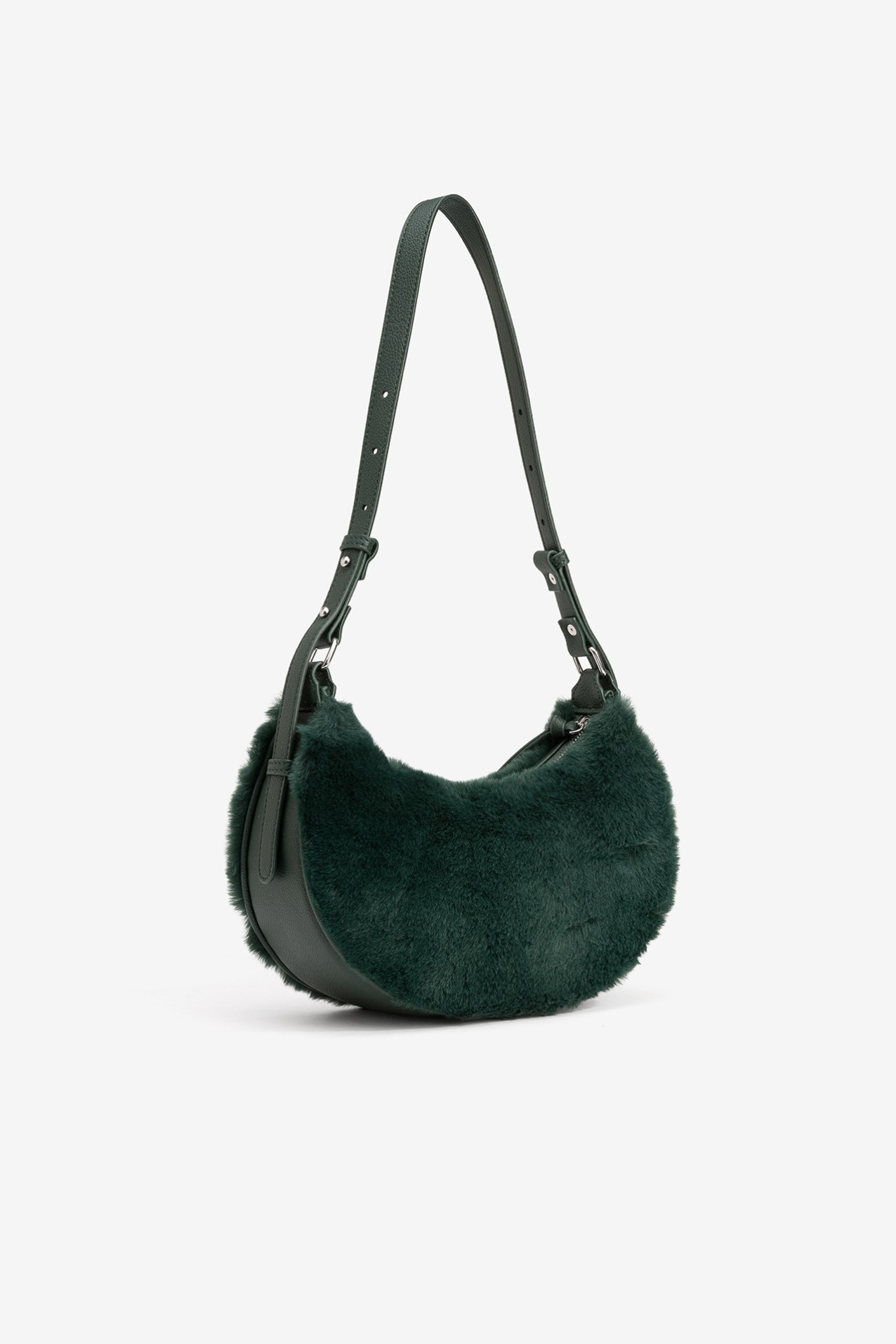 Bolso verde oscuro peludo