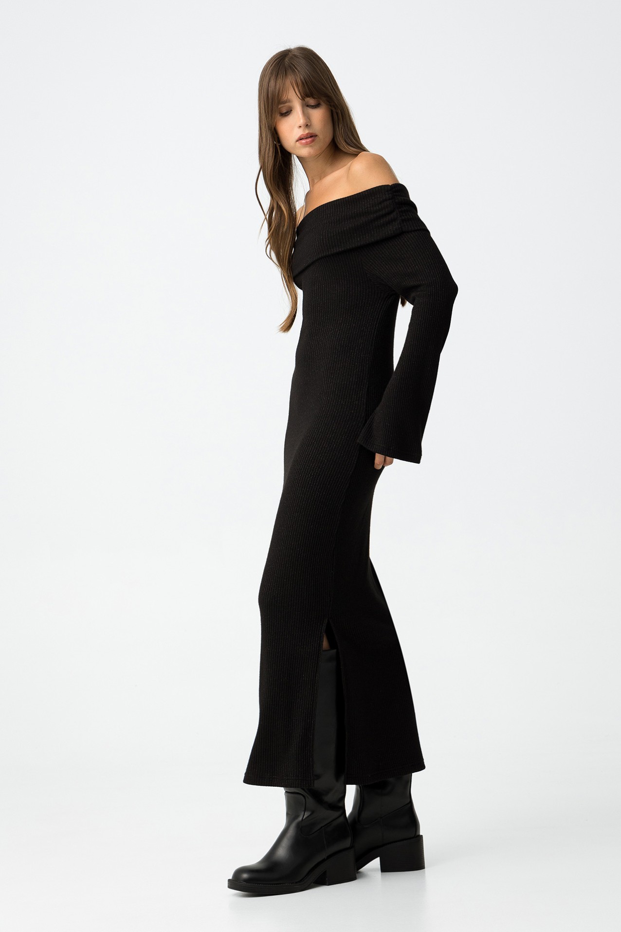 Ribbed Off-Shoulder Dress