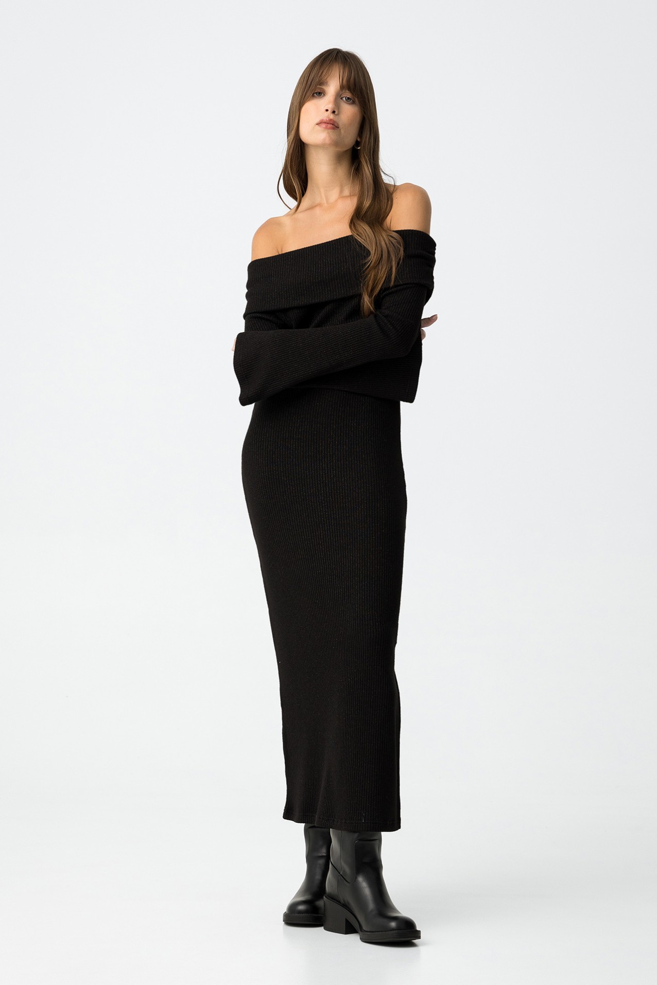 Ribbed Off-Shoulder Dress