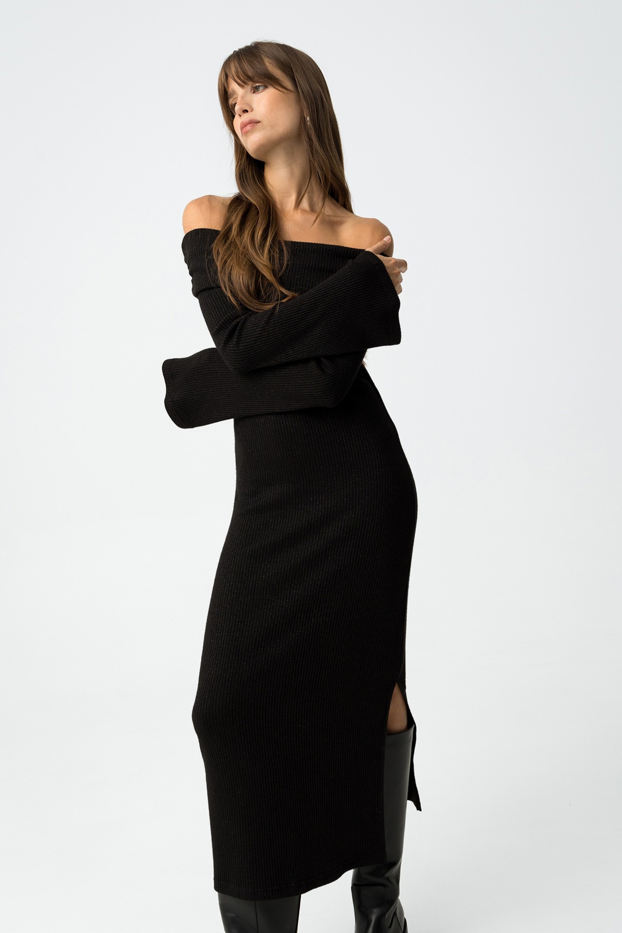 Ribbed Off-Shoulder Dress