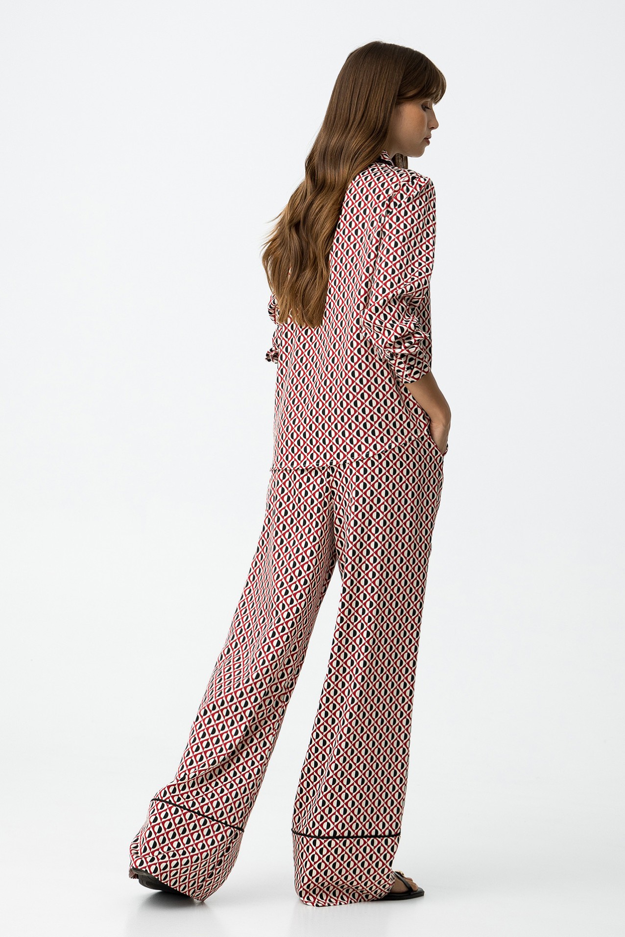 Printed Wide Leg Pants With Trim