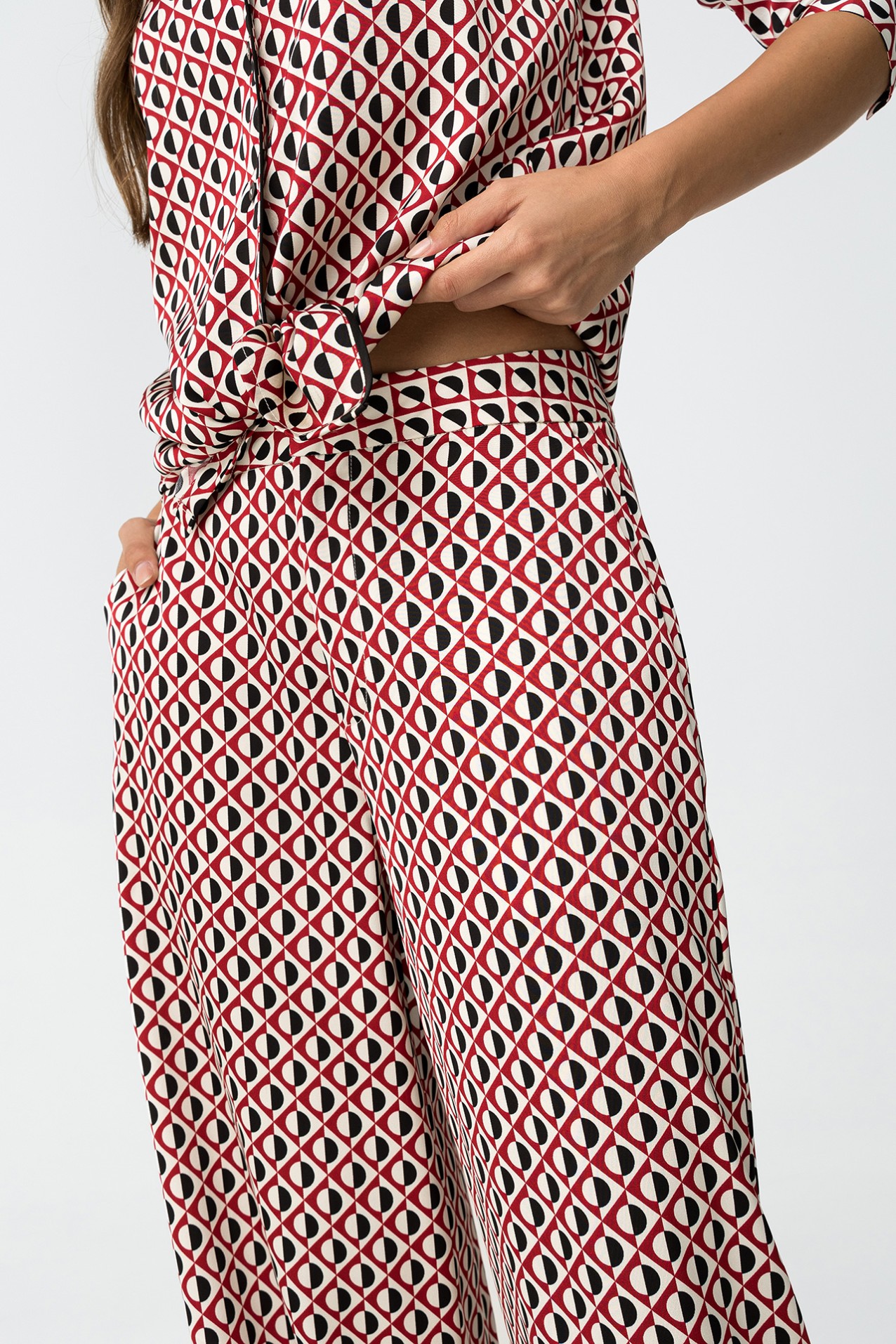 Printed Wide Leg Pants With Trim