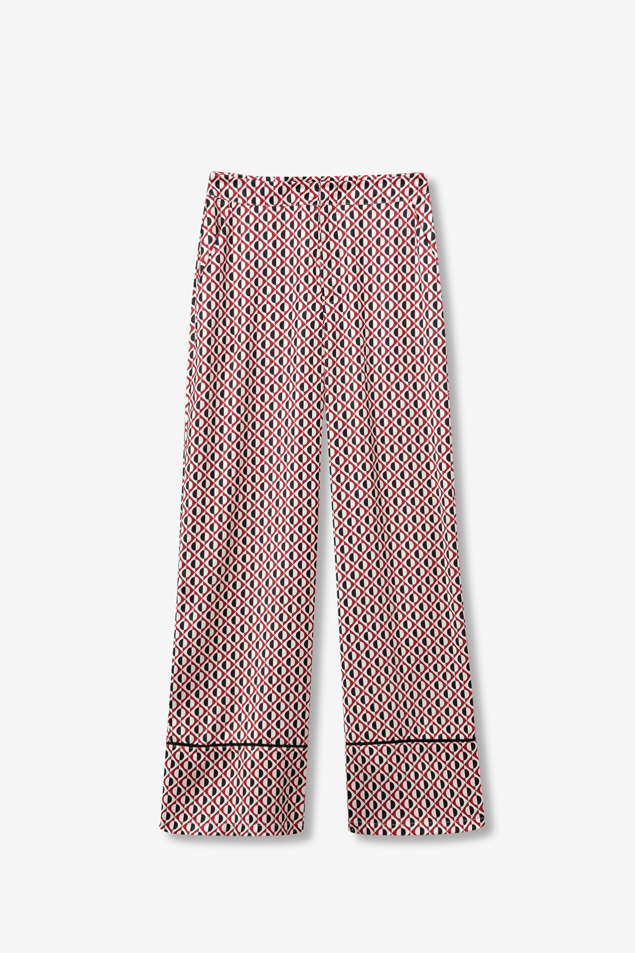 Printed Wide Leg Pants With Trim