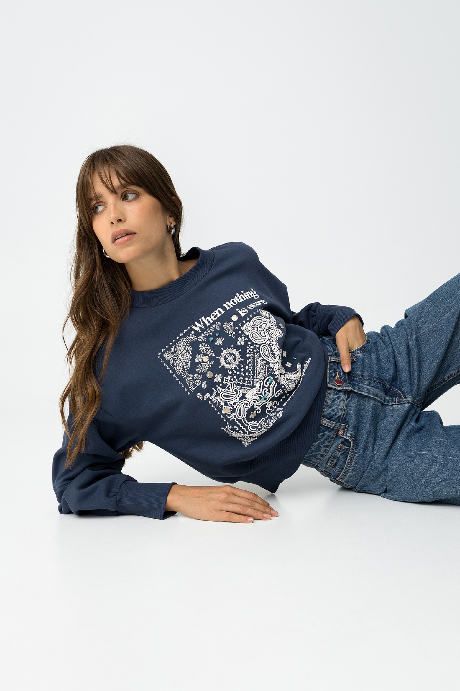 Paisley Printed Sweatshirt with Beads