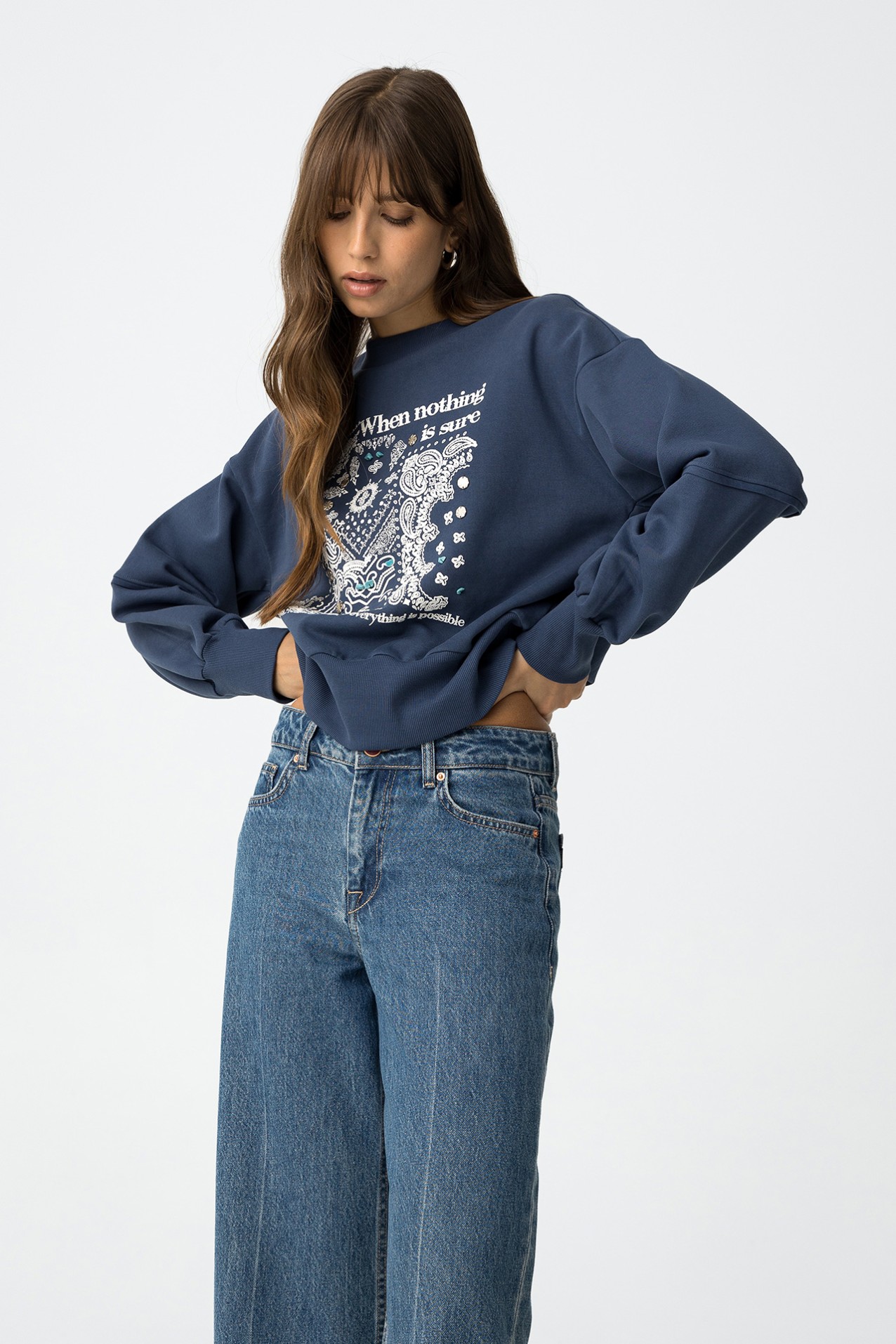 Paisley Printed Sweatshirt with Beads