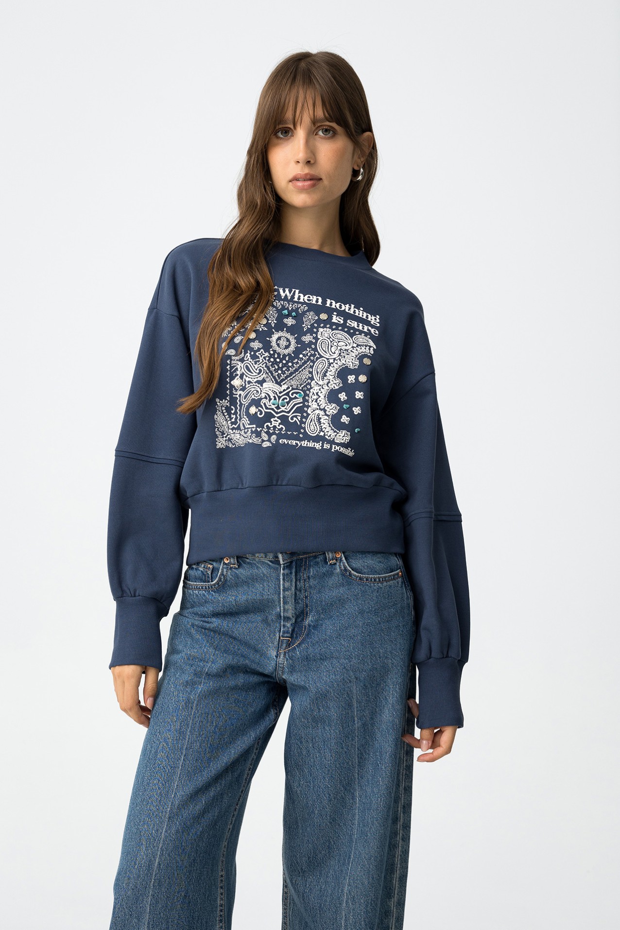 Paisley Printed Sweatshirt with Beads