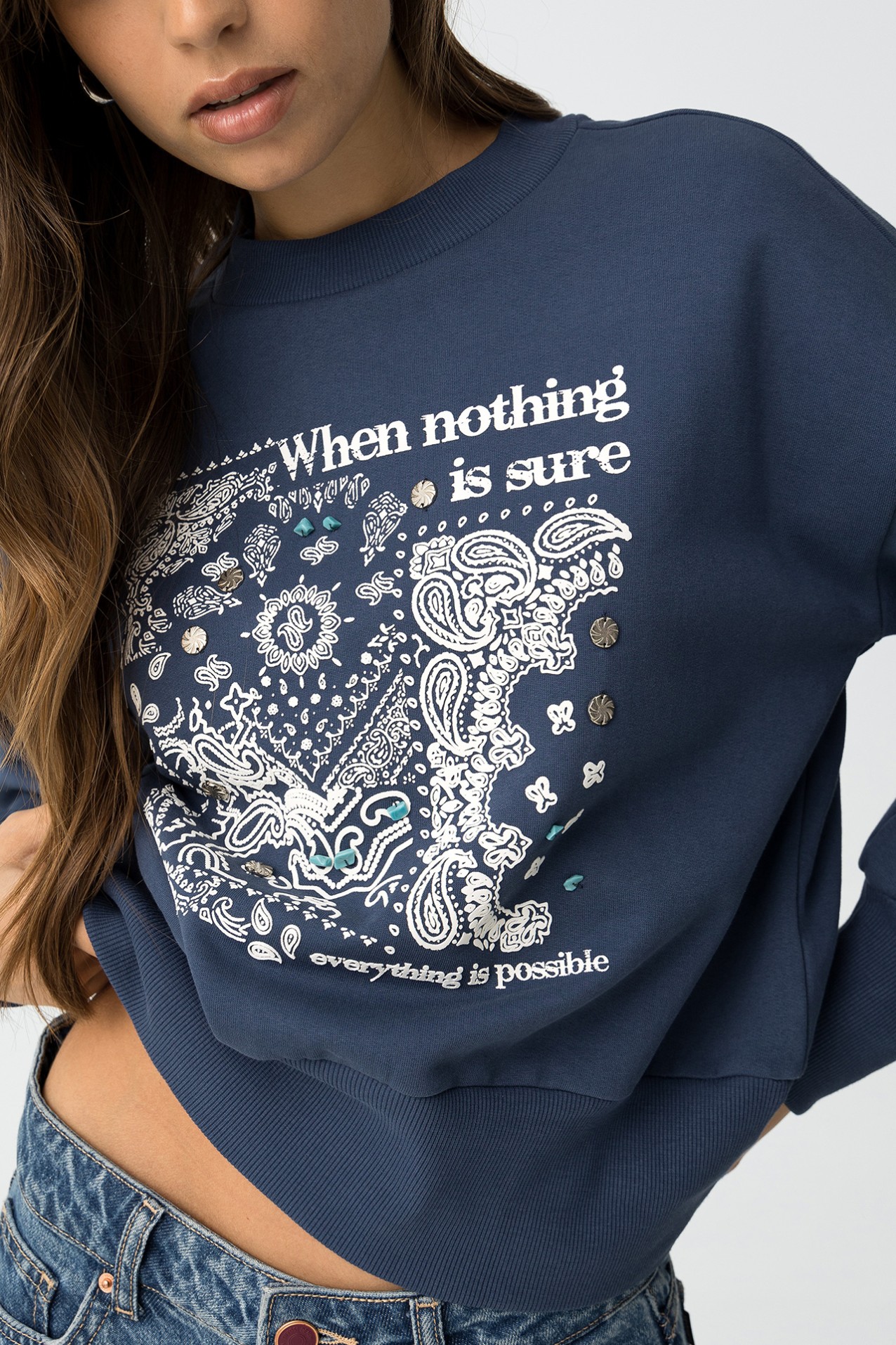 Paisley Printed Sweatshirt with Beads