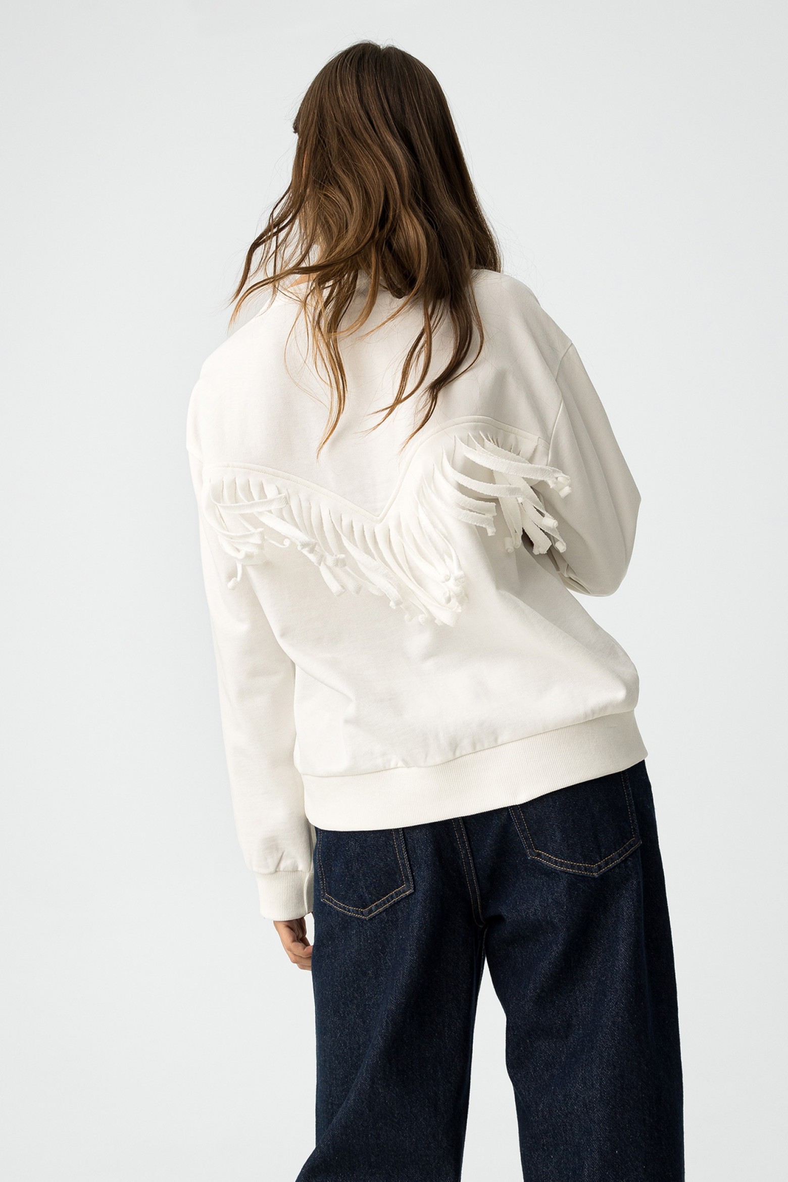 Embroidered Sweatshirt with Fringes