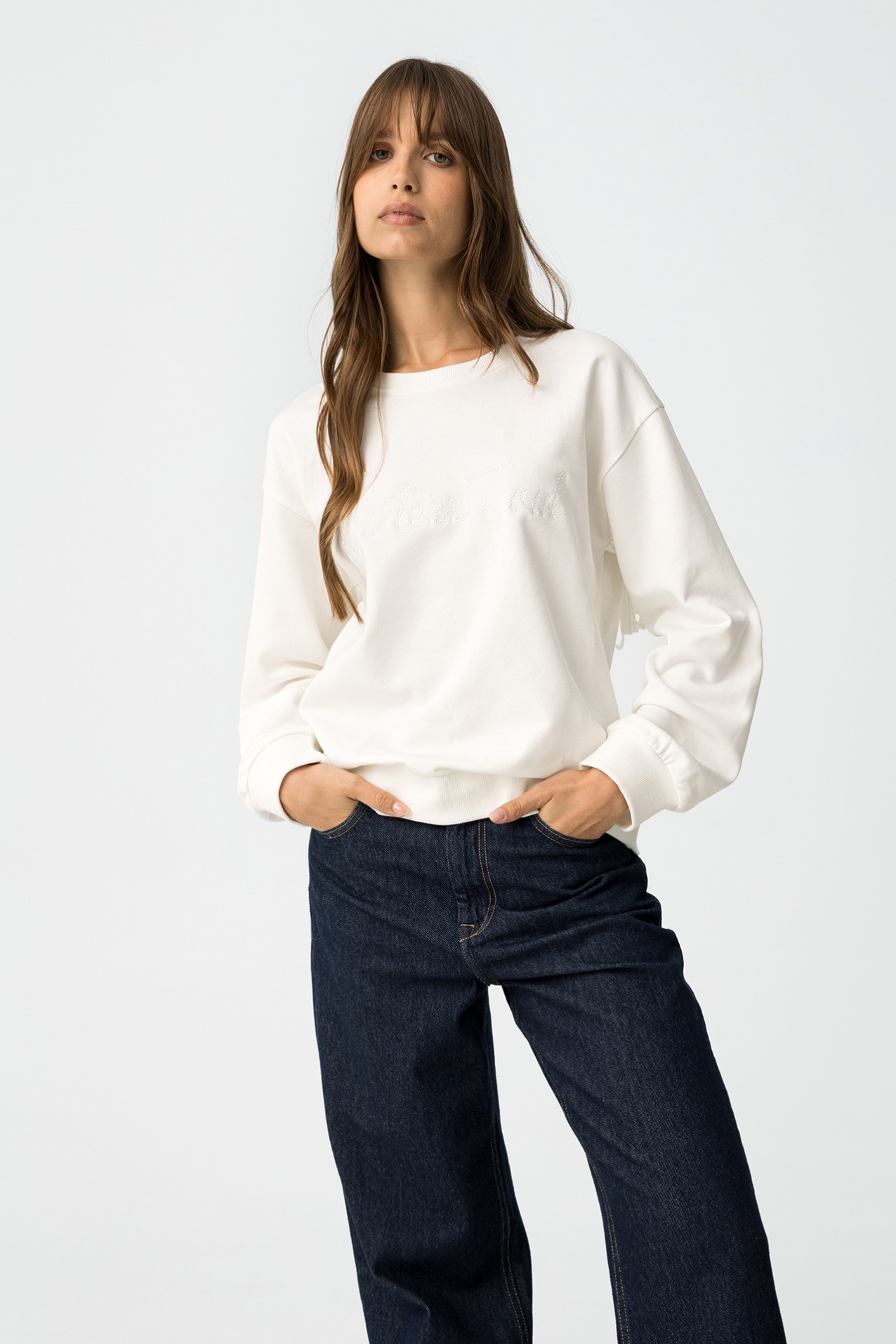 Embroidered Sweatshirt with Fringes