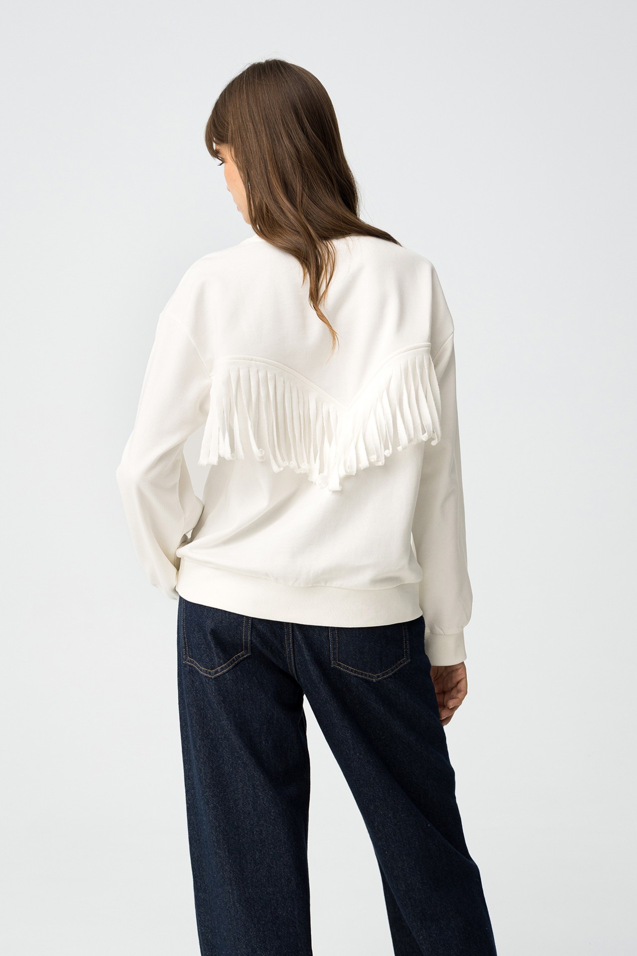 Embroidered Sweatshirt with Fringes