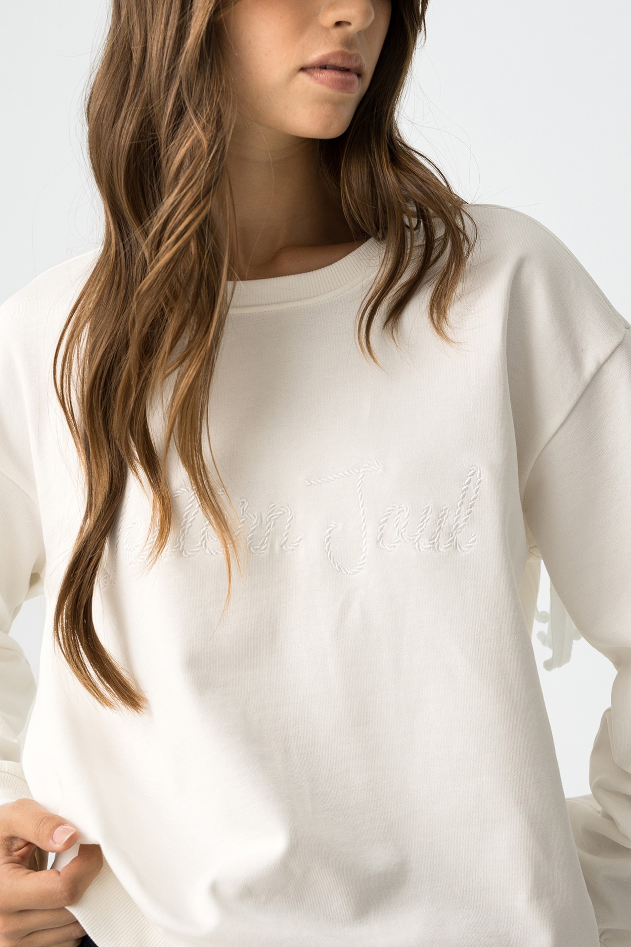 Embroidered Sweatshirt with Fringes