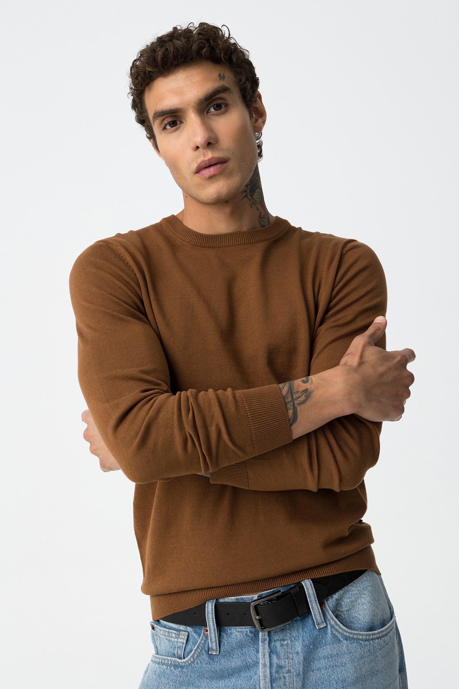 Camiseta Slim Tricotada Marrón