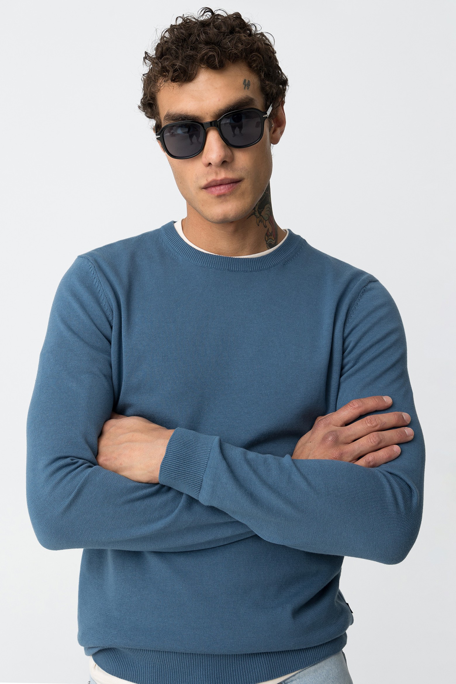 Camiseta Tricotada Azul Slim