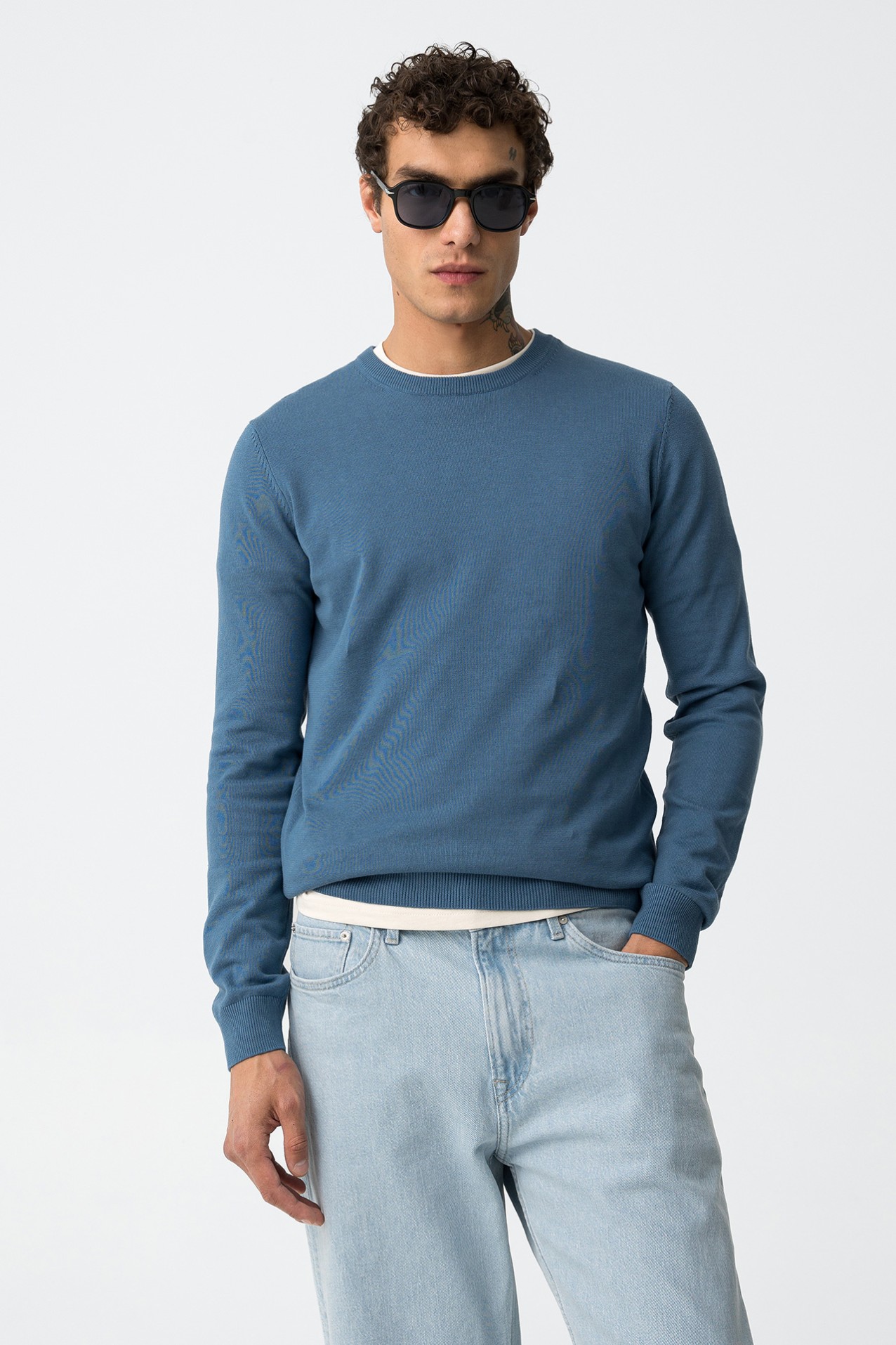 Camiseta Tricotada Azul Slim