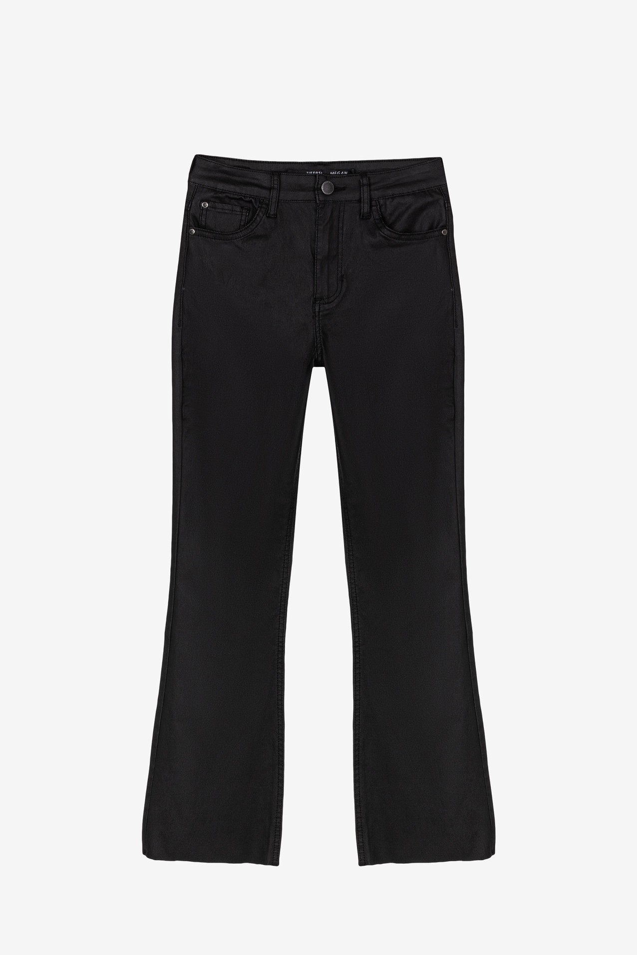 Pantaln Megan Cropped Flare Coated Tiro Alto