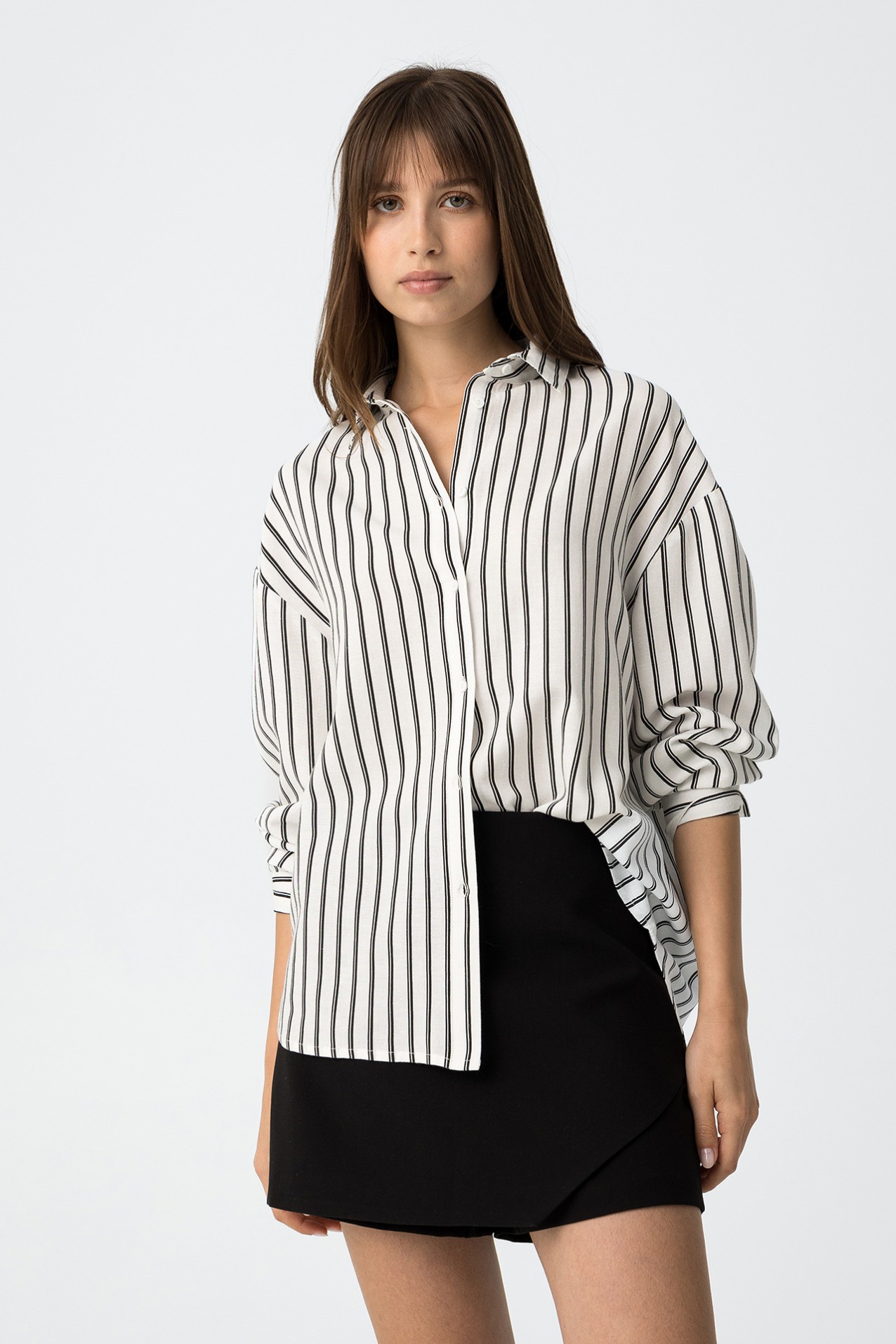 Beige Striped Oversize Shirt
