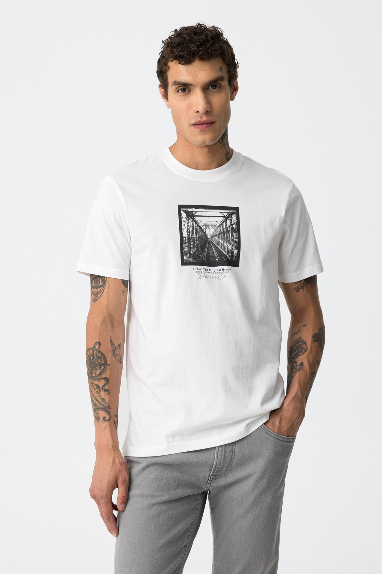 T-Shirt De Algodo Estampada