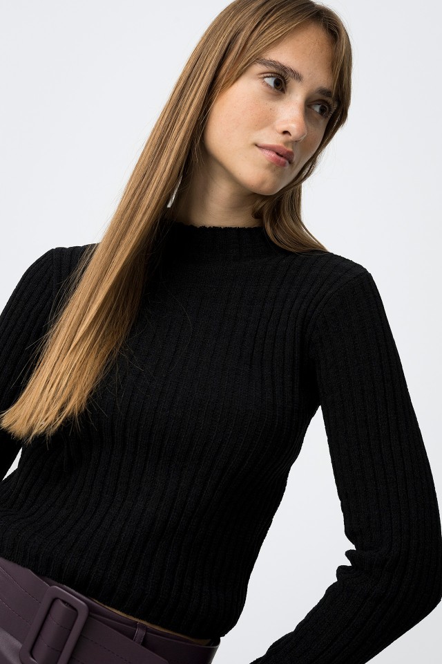 Ribbed Knit Turtleneck Sweater