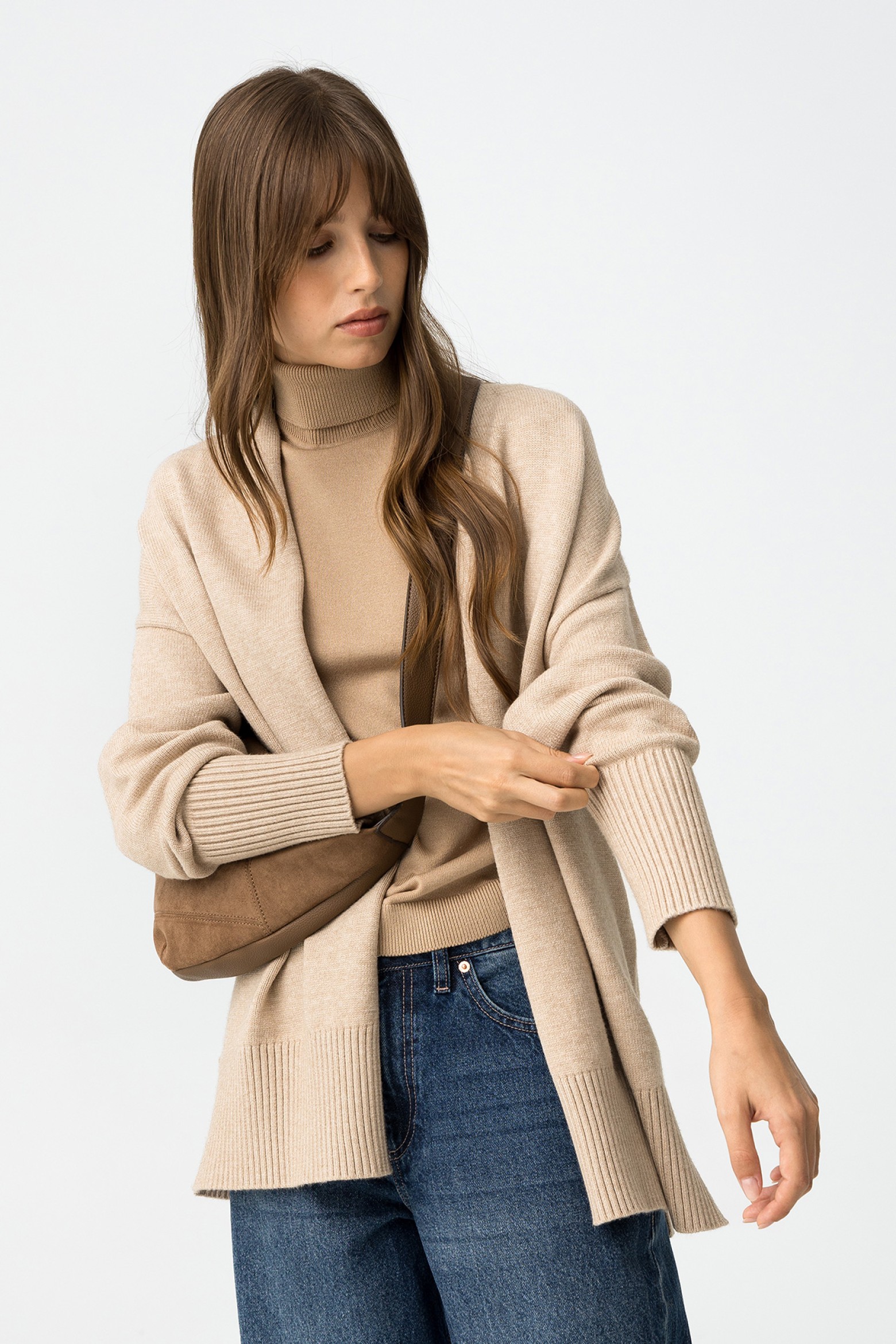 Beige Relaxed Knit Cardigan