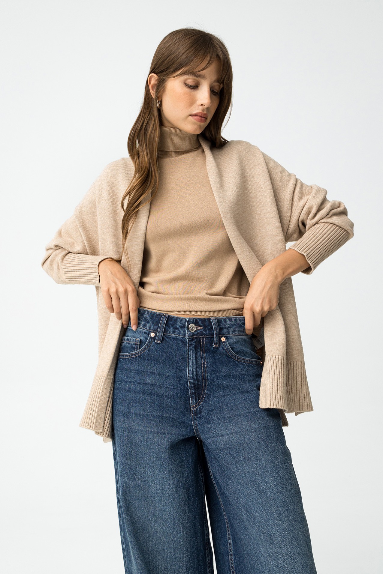 Beige Relaxed Knit Cardigan