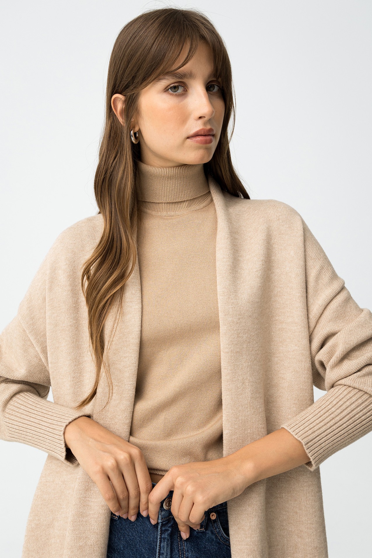 Beige Relaxed Knit Cardigan