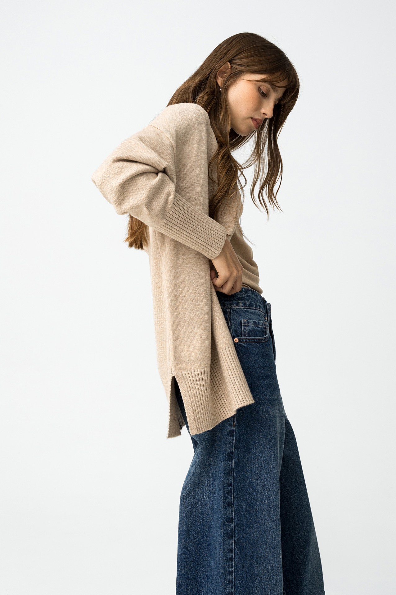 Beige Relaxed Knit Cardigan