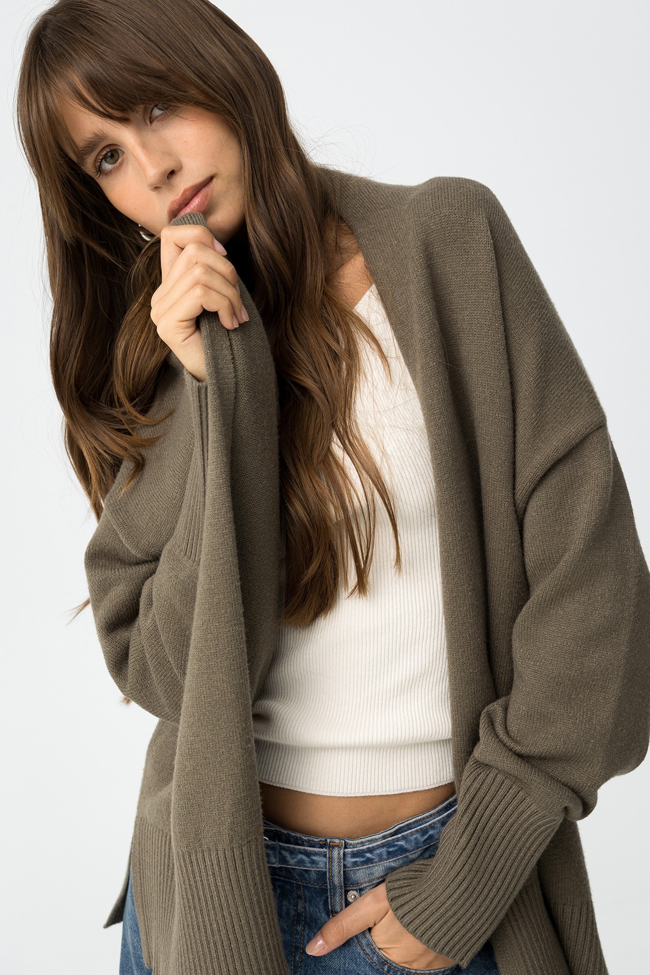 Dark Green Knit Cardigan