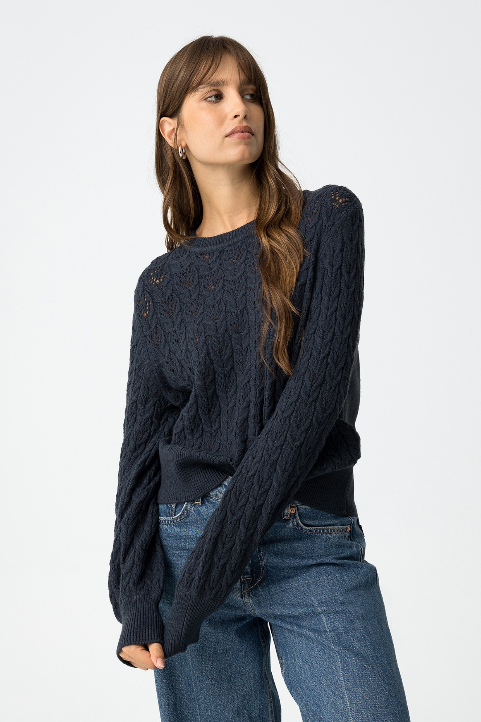 Cable Knit Sweater with Openings