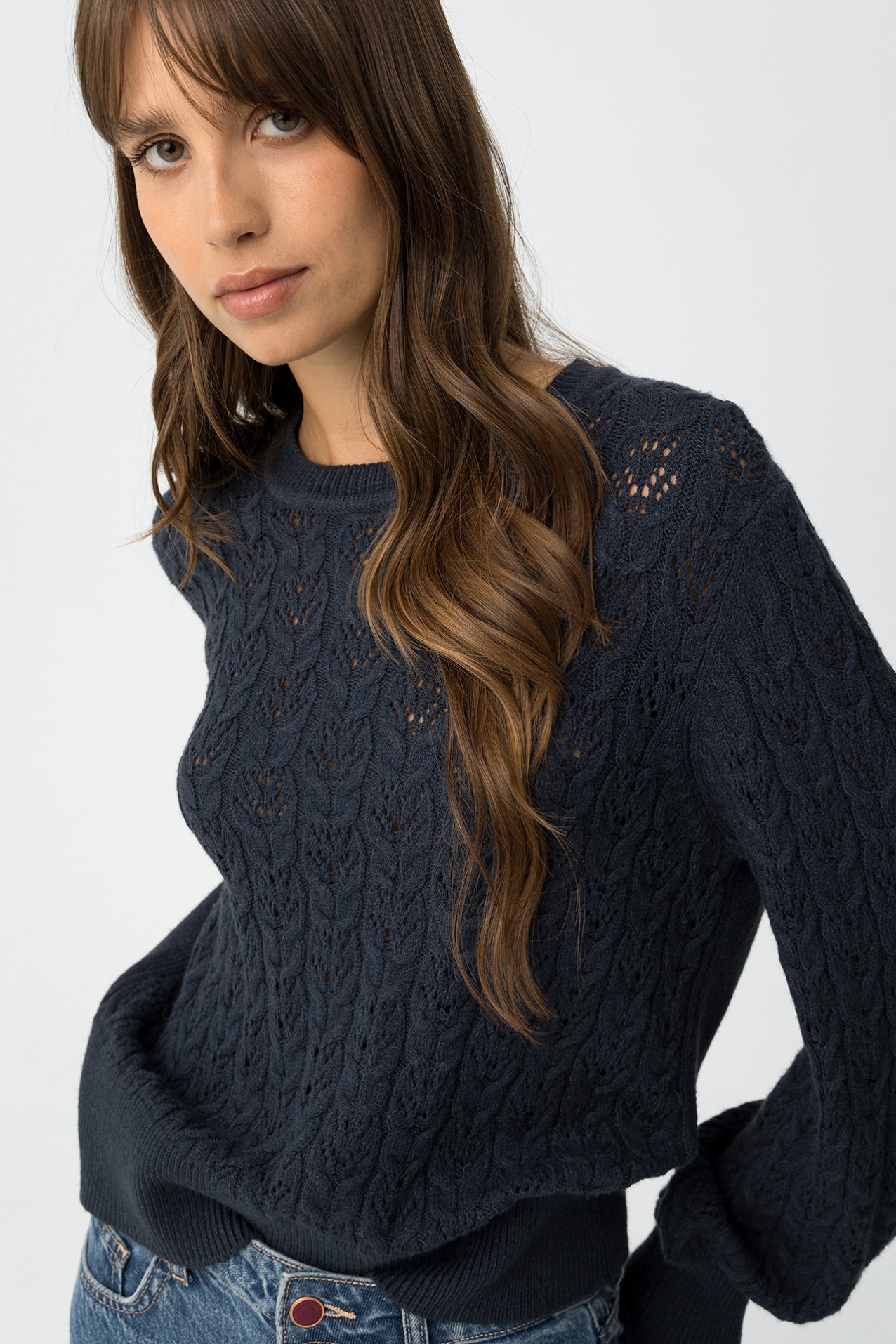 Cable Knit Sweater with Openings