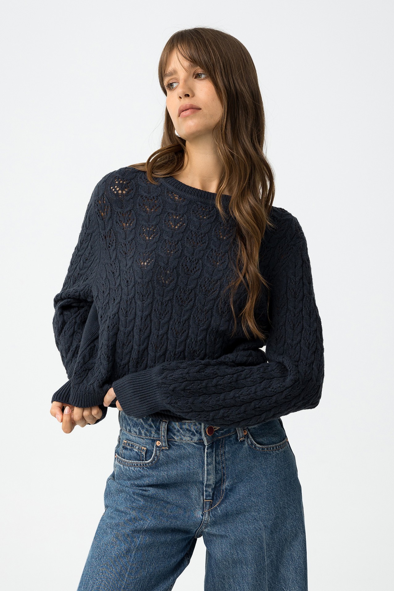 Cable Knit Sweater with Openings
