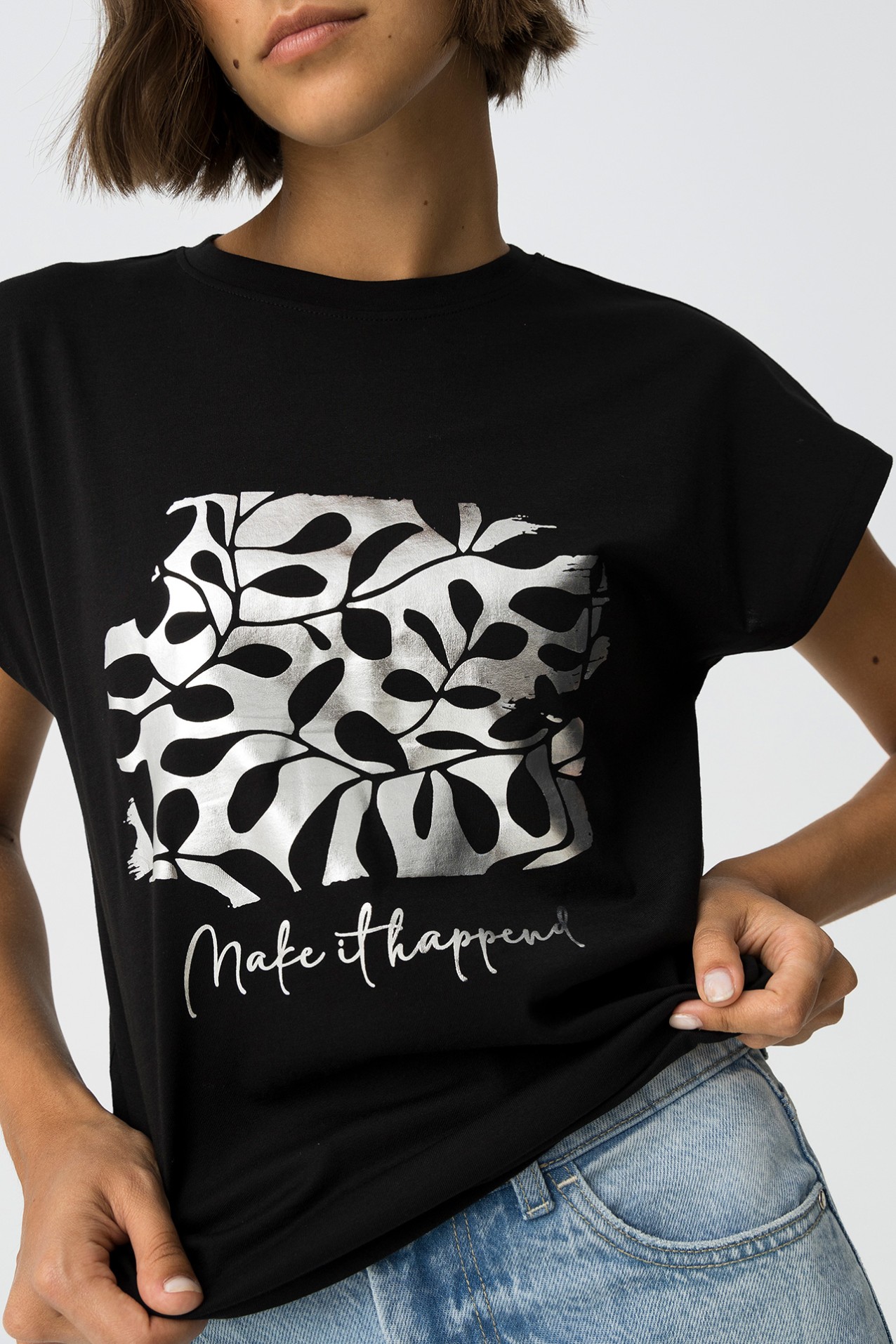 Camiseta con Estampado Metalizado