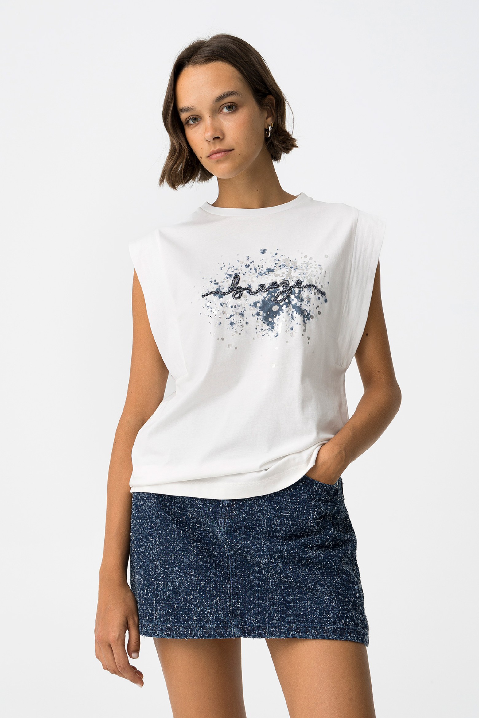 T-Shirt with Front Print and Appliqués
