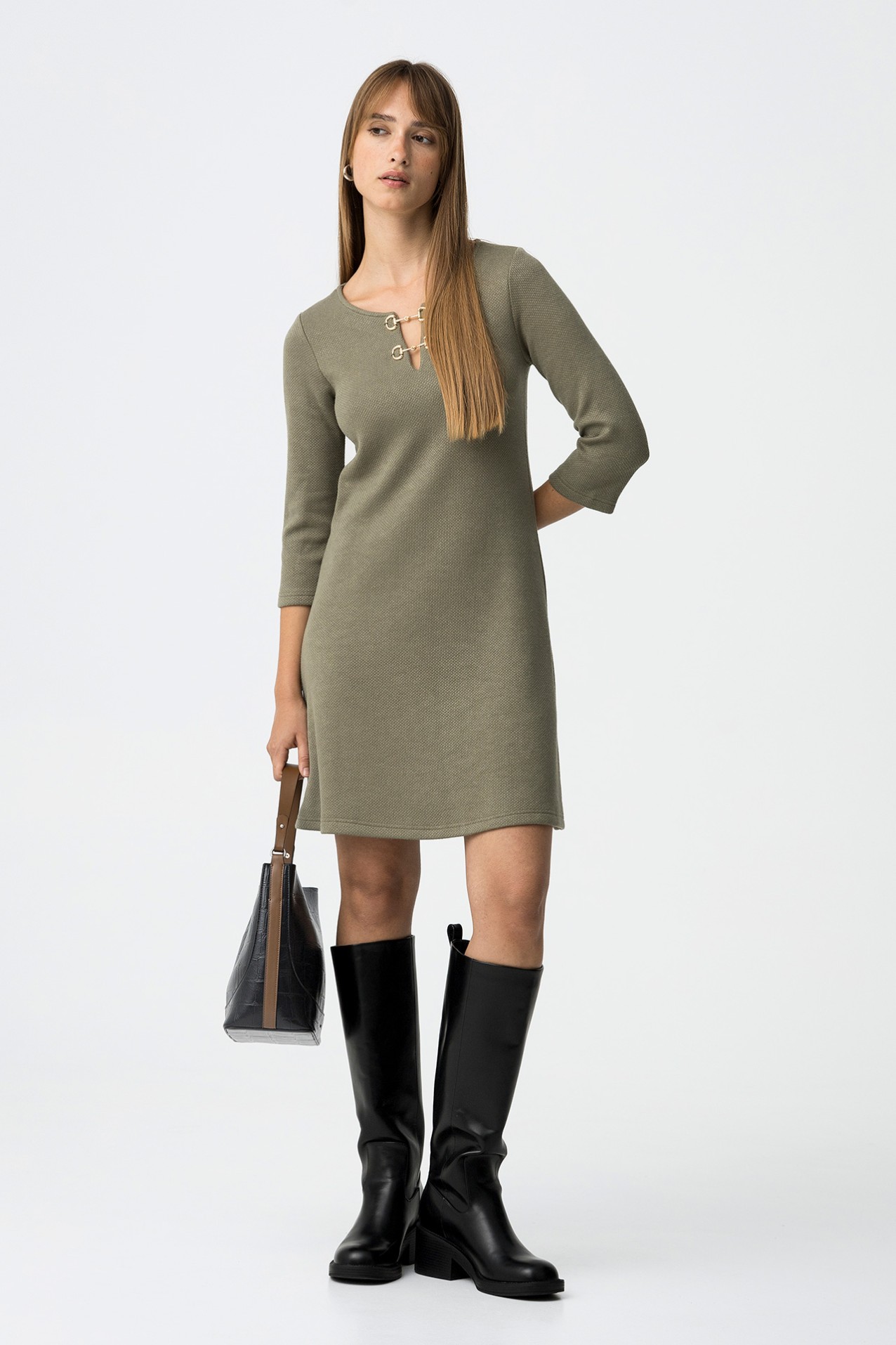 Short Mesh Dress with Decorative Closures