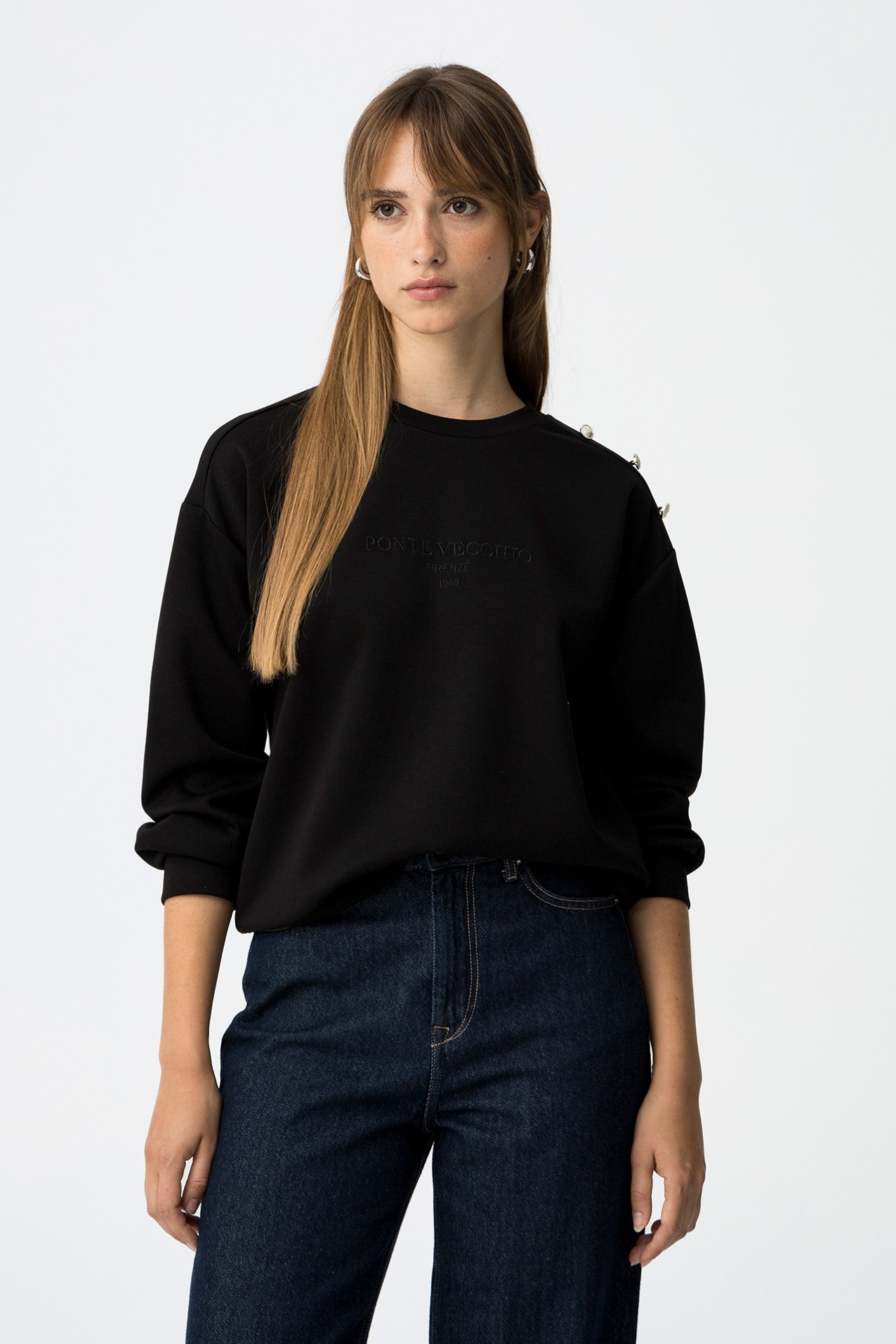 Sweatshirt with Decorative Buttons