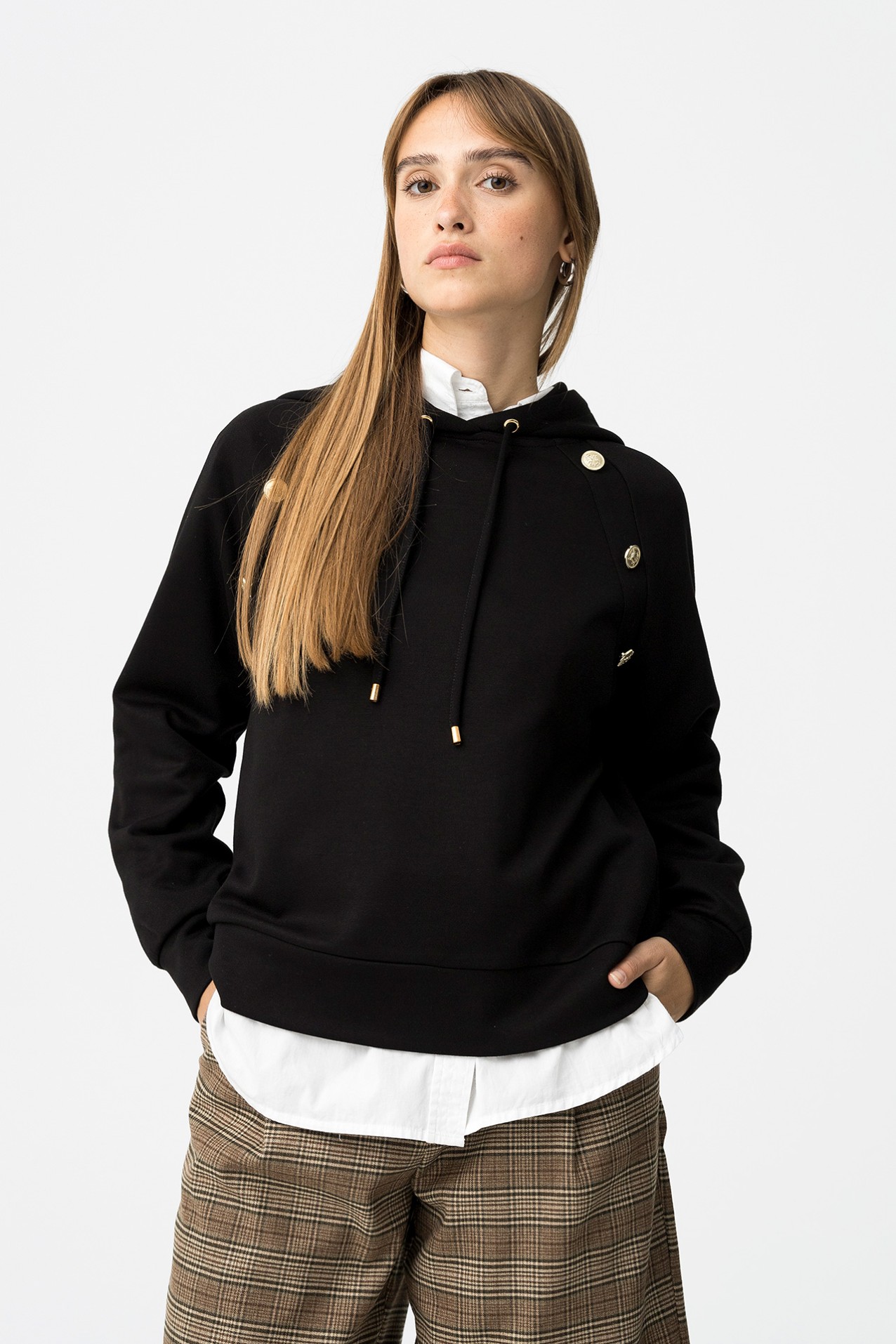 Regular Hoodie with Metal Buttons