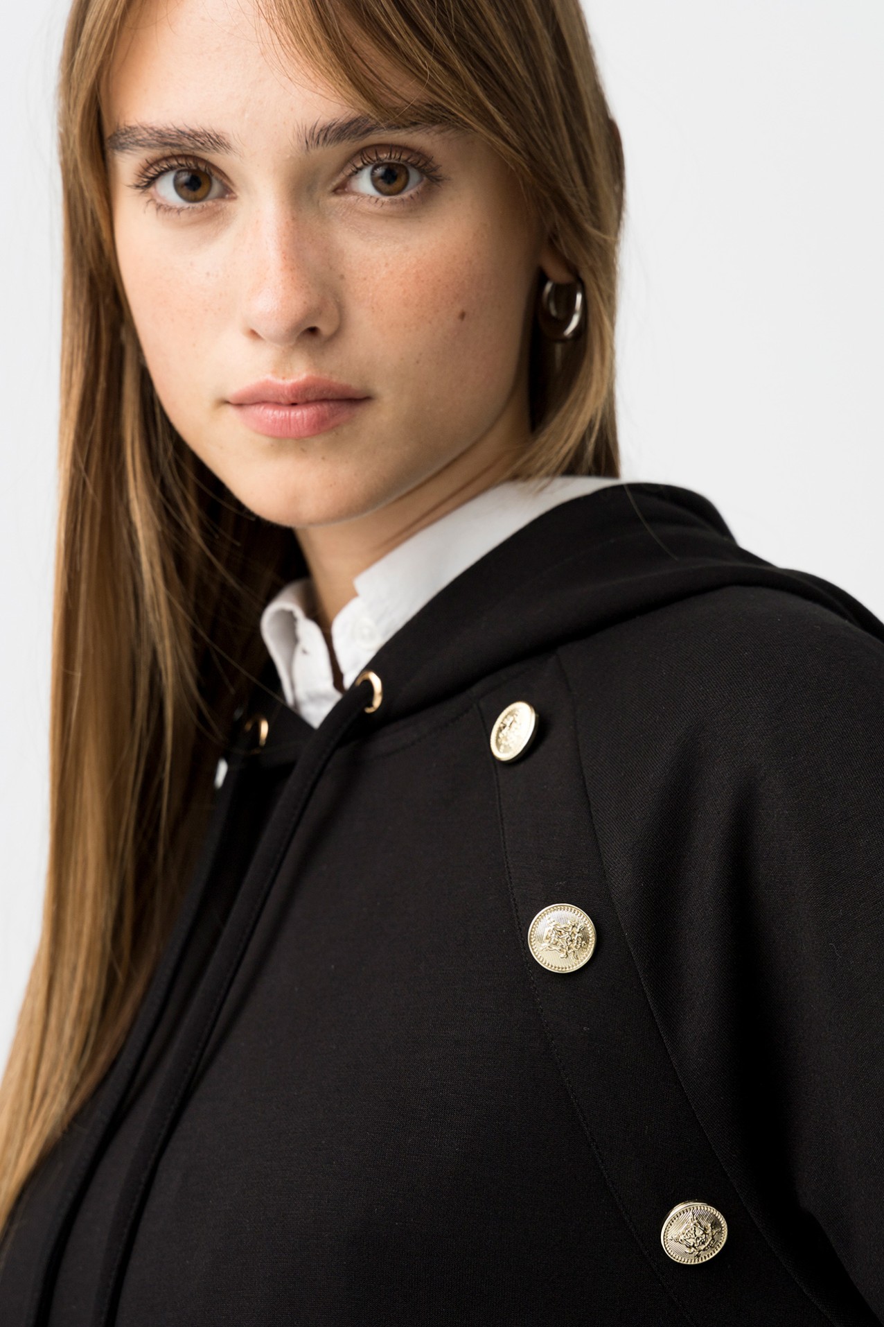 Regular Hoodie with Metal Buttons