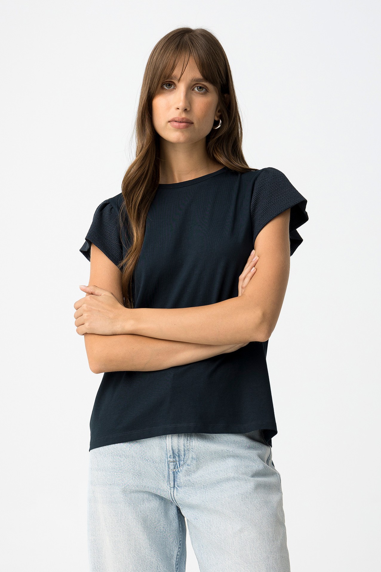 T-shirt com Folhos Texturizados