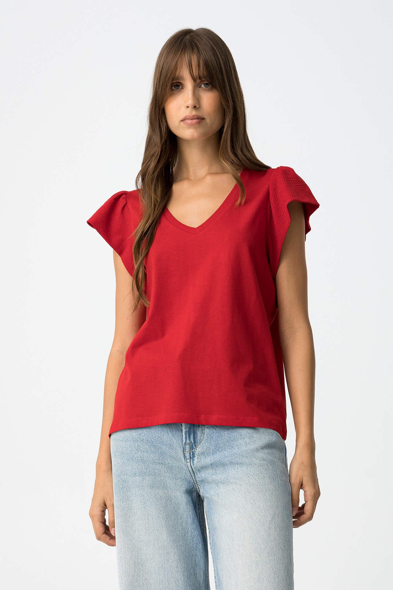 T-shirt com Folhos Texturizados