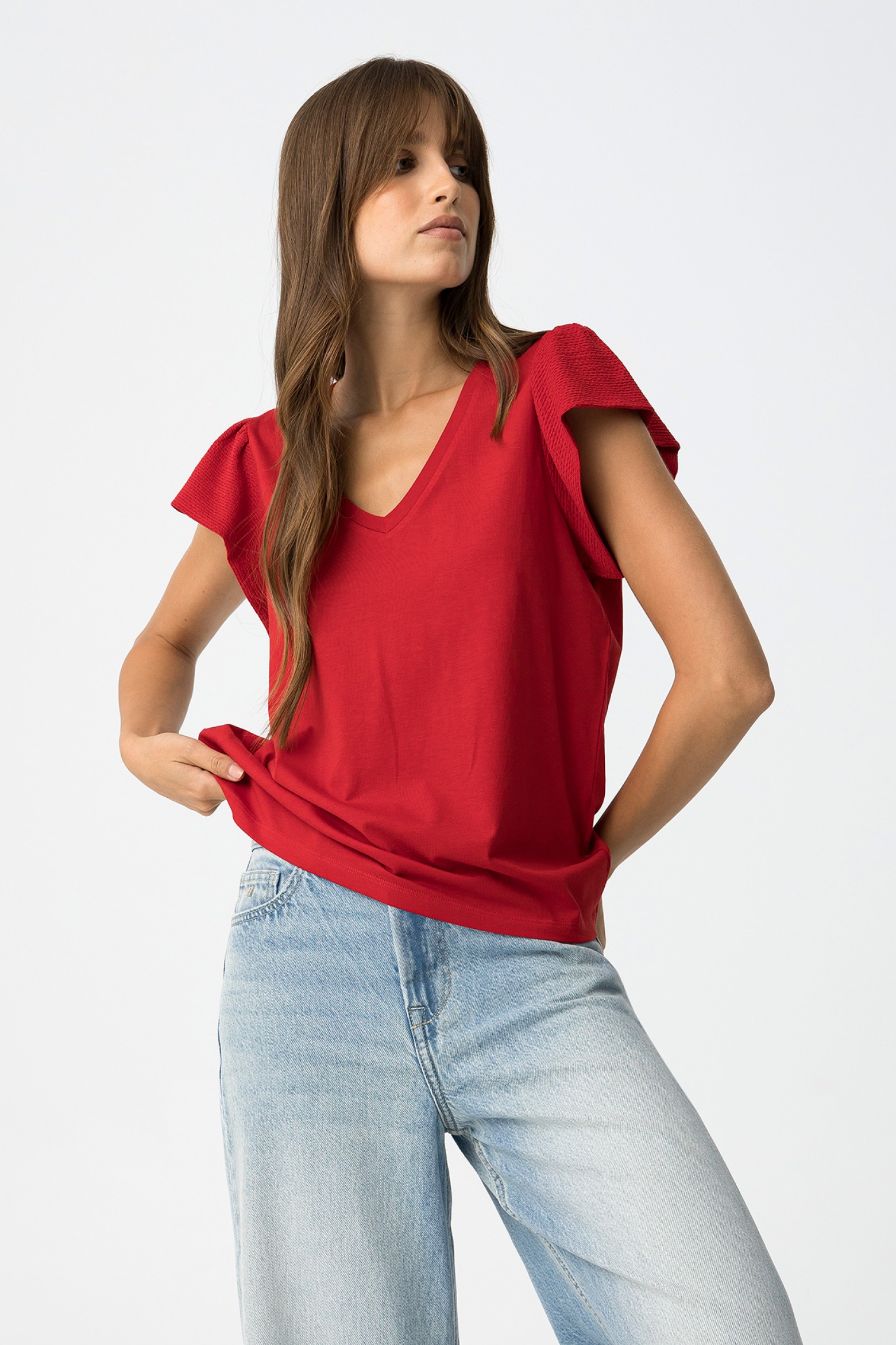 T-shirt com Folhos Texturizados