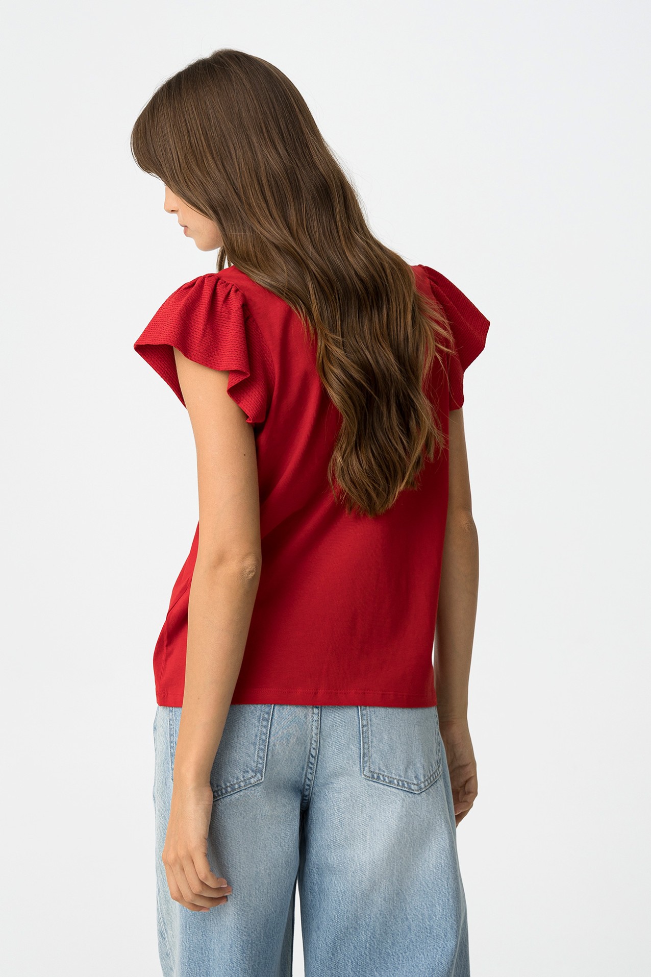 T-shirt com Folhos Texturizados