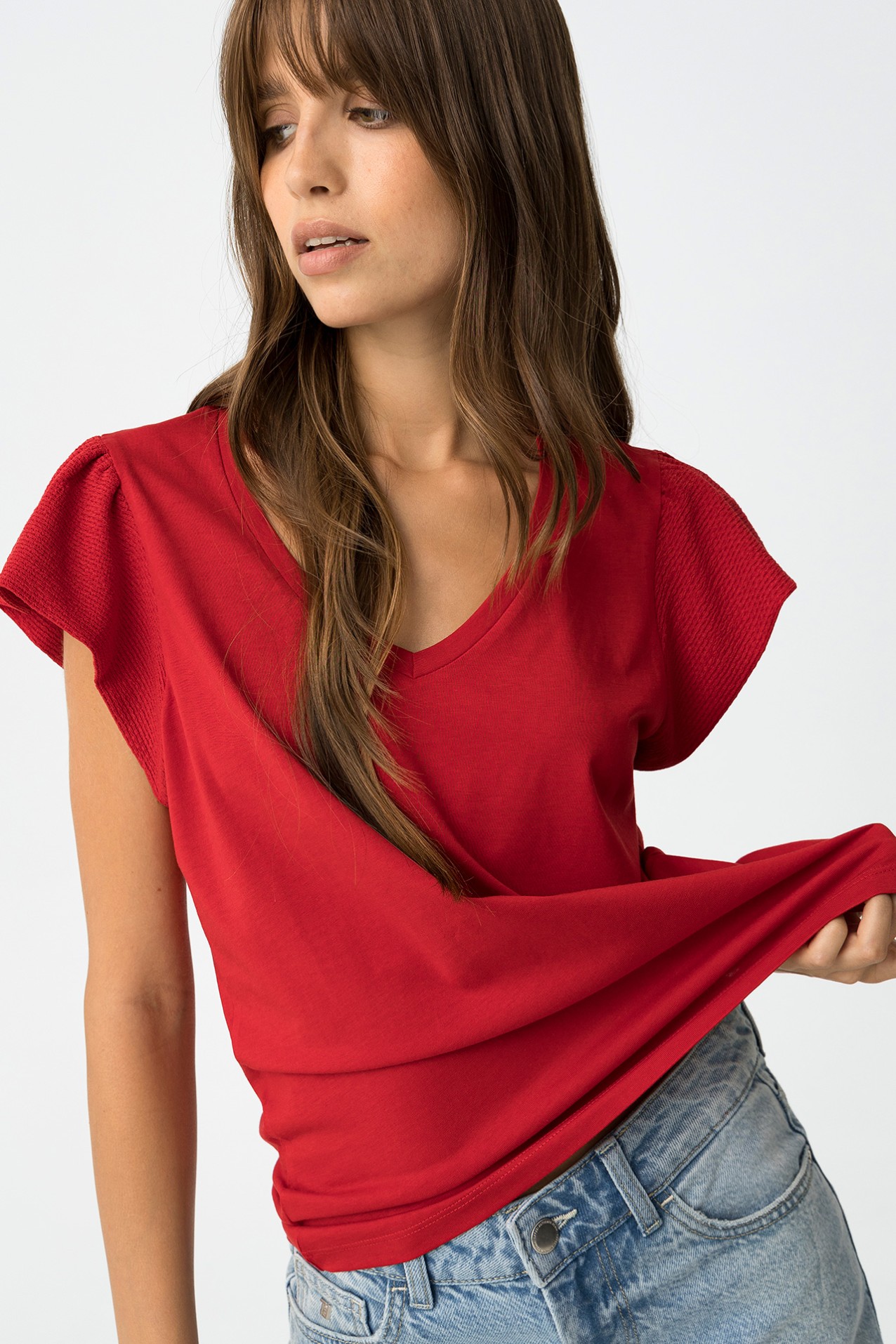 T-shirt com Folhos Texturizados