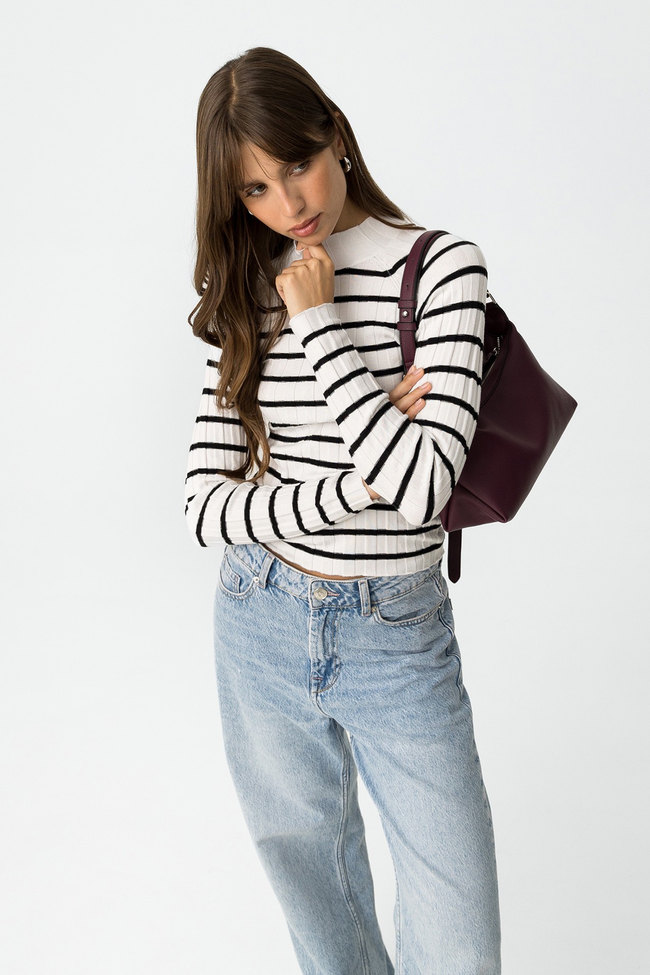 Camisola Slim Malha Canelada s Riscas