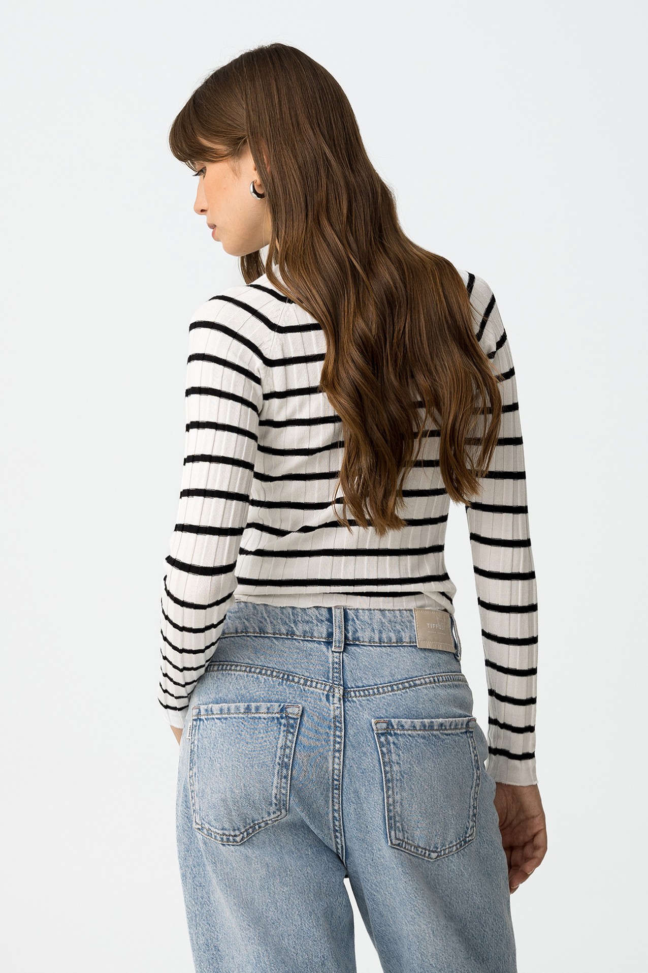 Camisola Slim Malha Canelada s Riscas