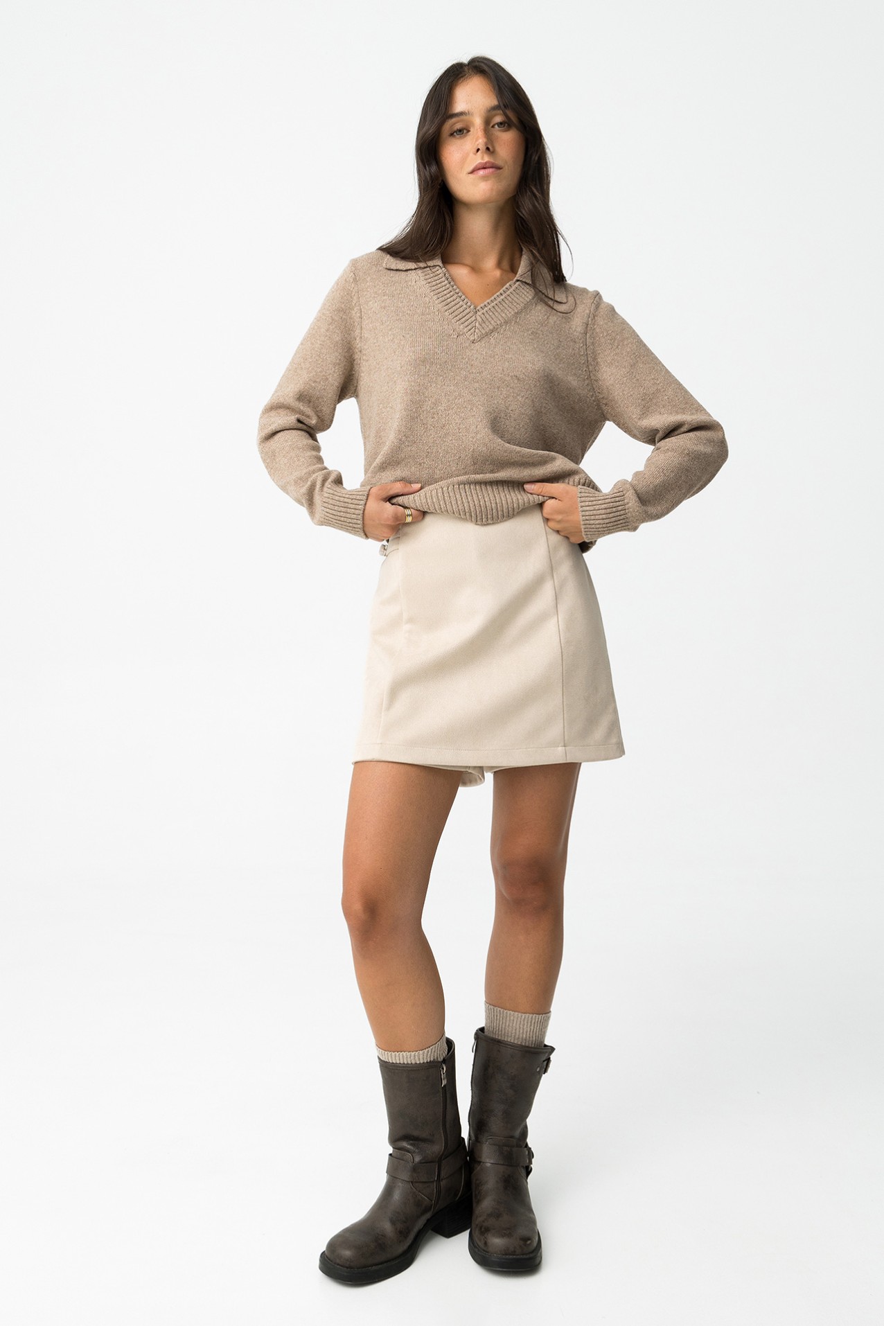 Knit Skort With Suede Effect