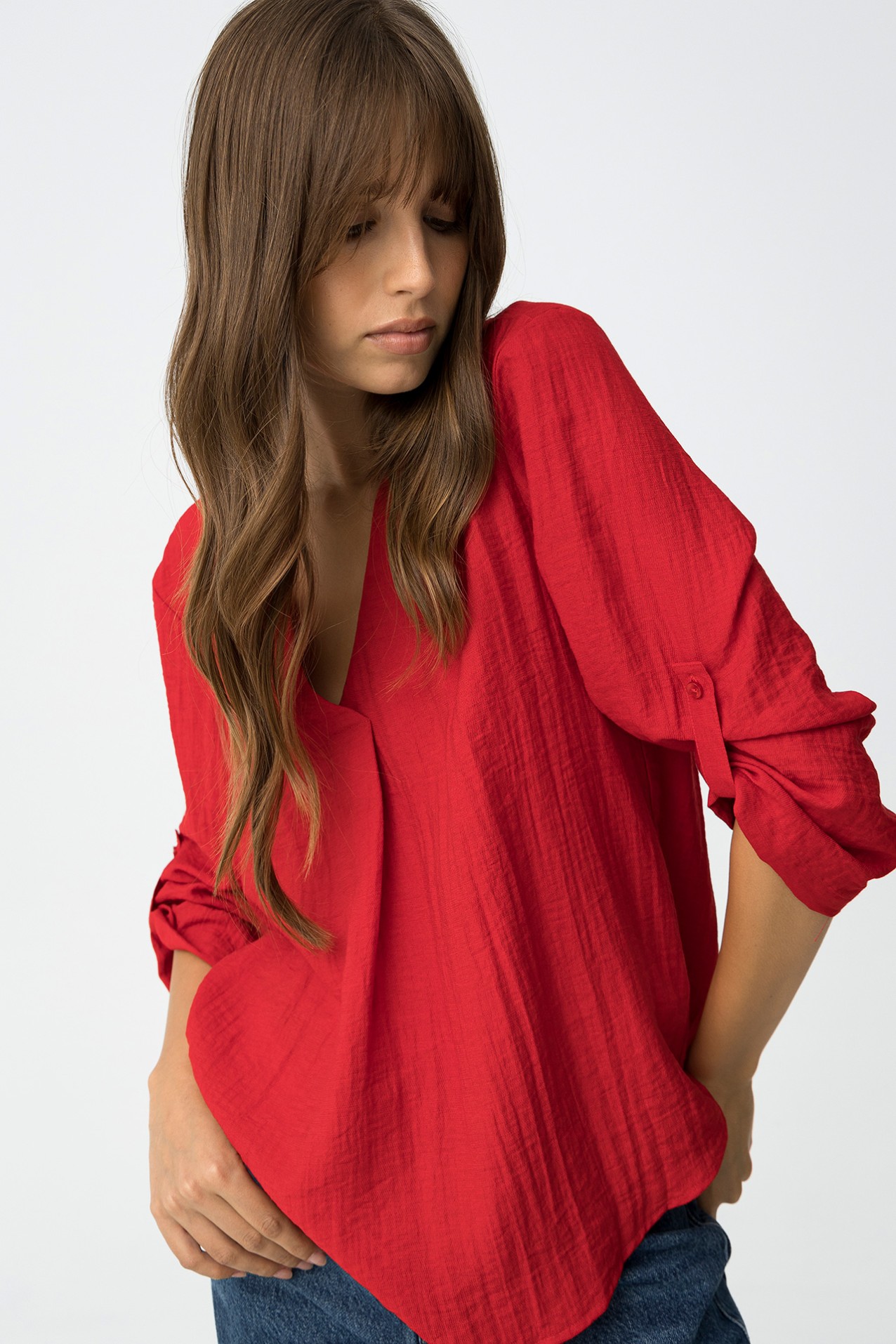 Blusa Texturizada Con Lino